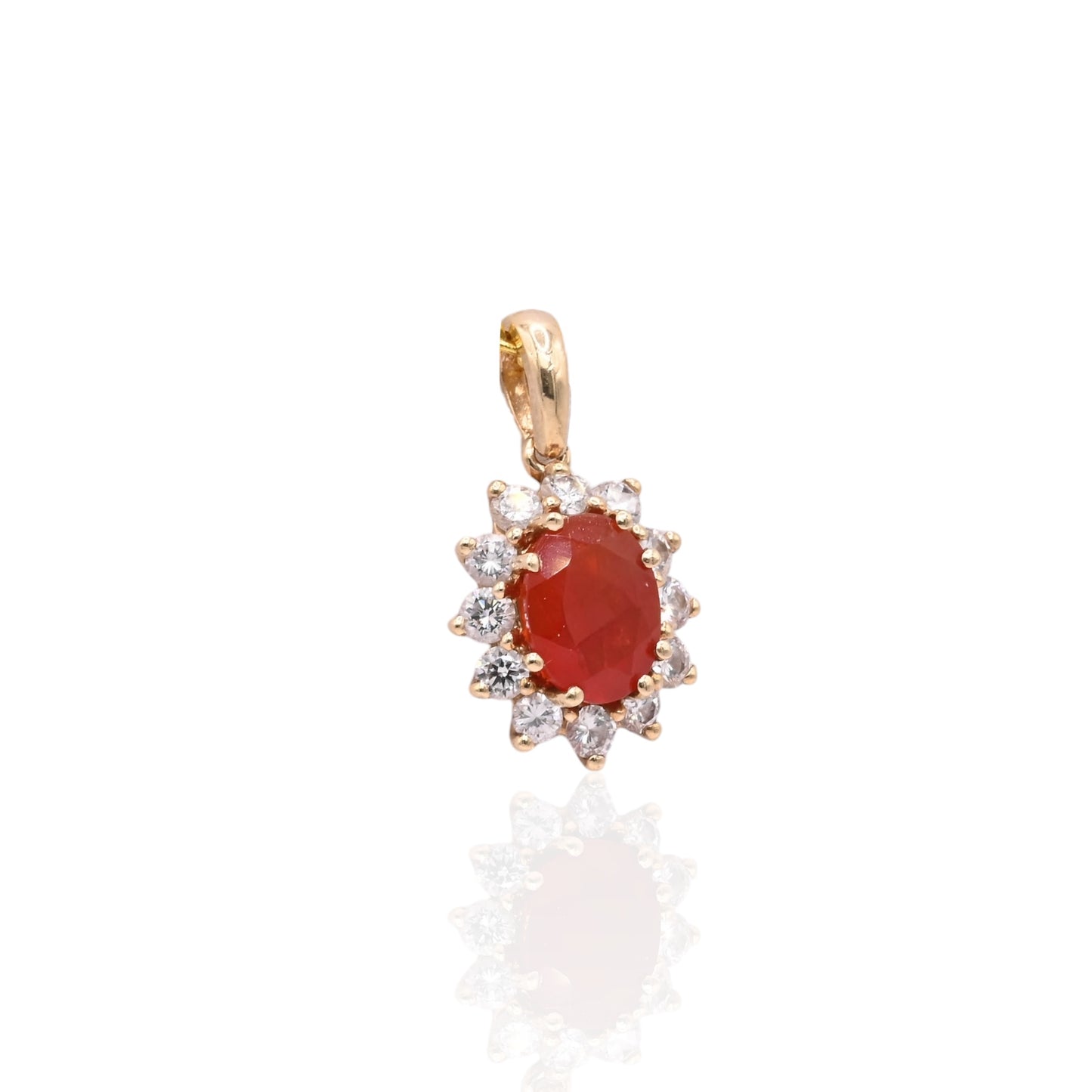 Fire Opal and Diamond Halo Pendant 14K Yellow Gold 0.85ct Fire Opal/0.36cttw DIA (Larrea Original)