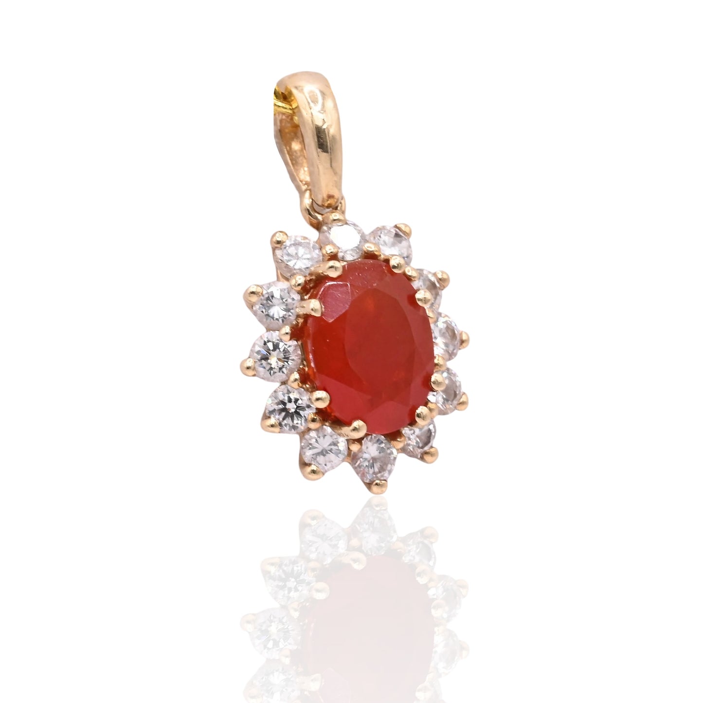 Fire Opal and Diamond Halo Pendant 14K Yellow Gold 0.85ct Fire Opal/0.36cttw DIA (Larrea Original)