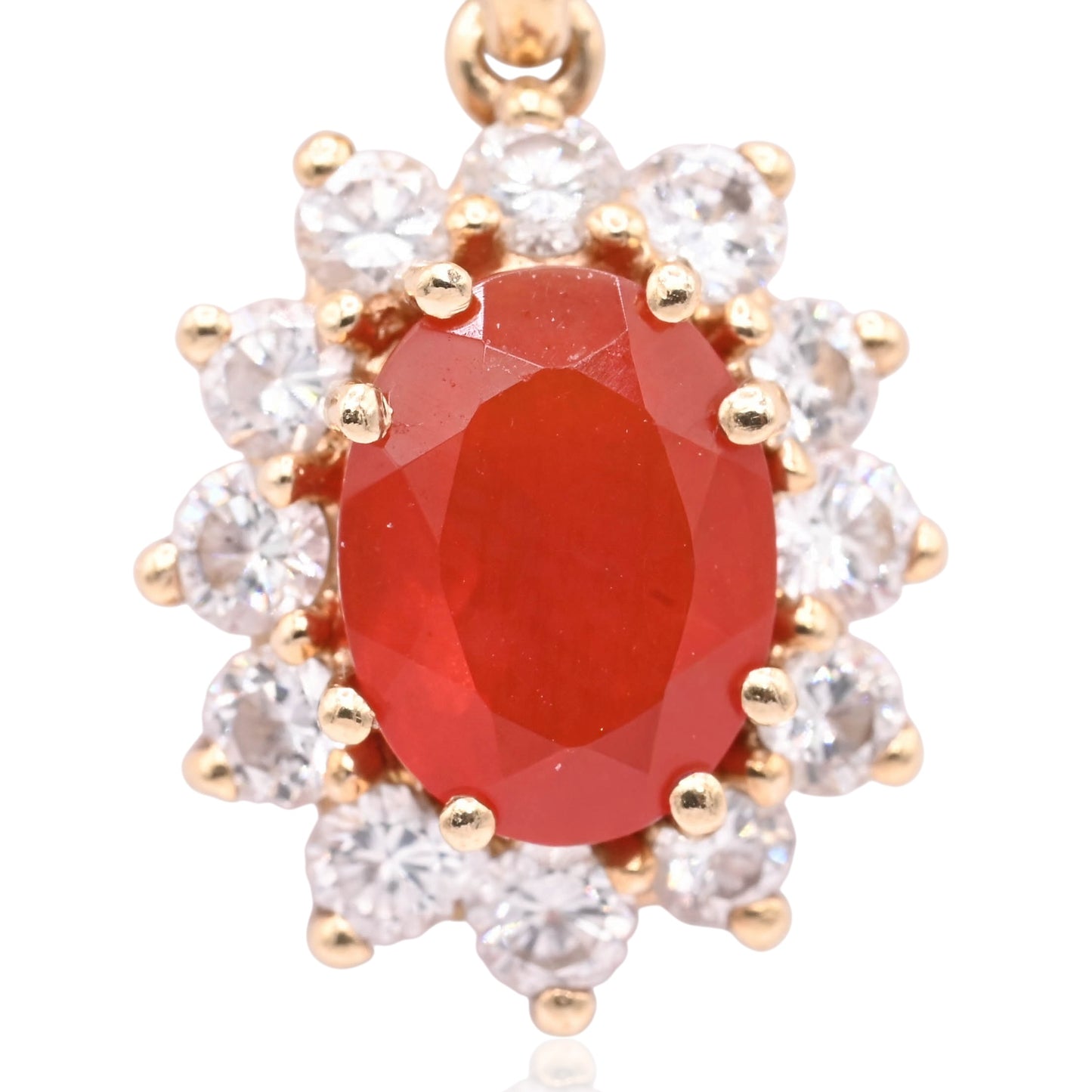 Fire Opal and Diamond Halo Pendant 14K Yellow Gold 0.85ct Fire Opal/0.36cttw DIA (Larrea Original)
