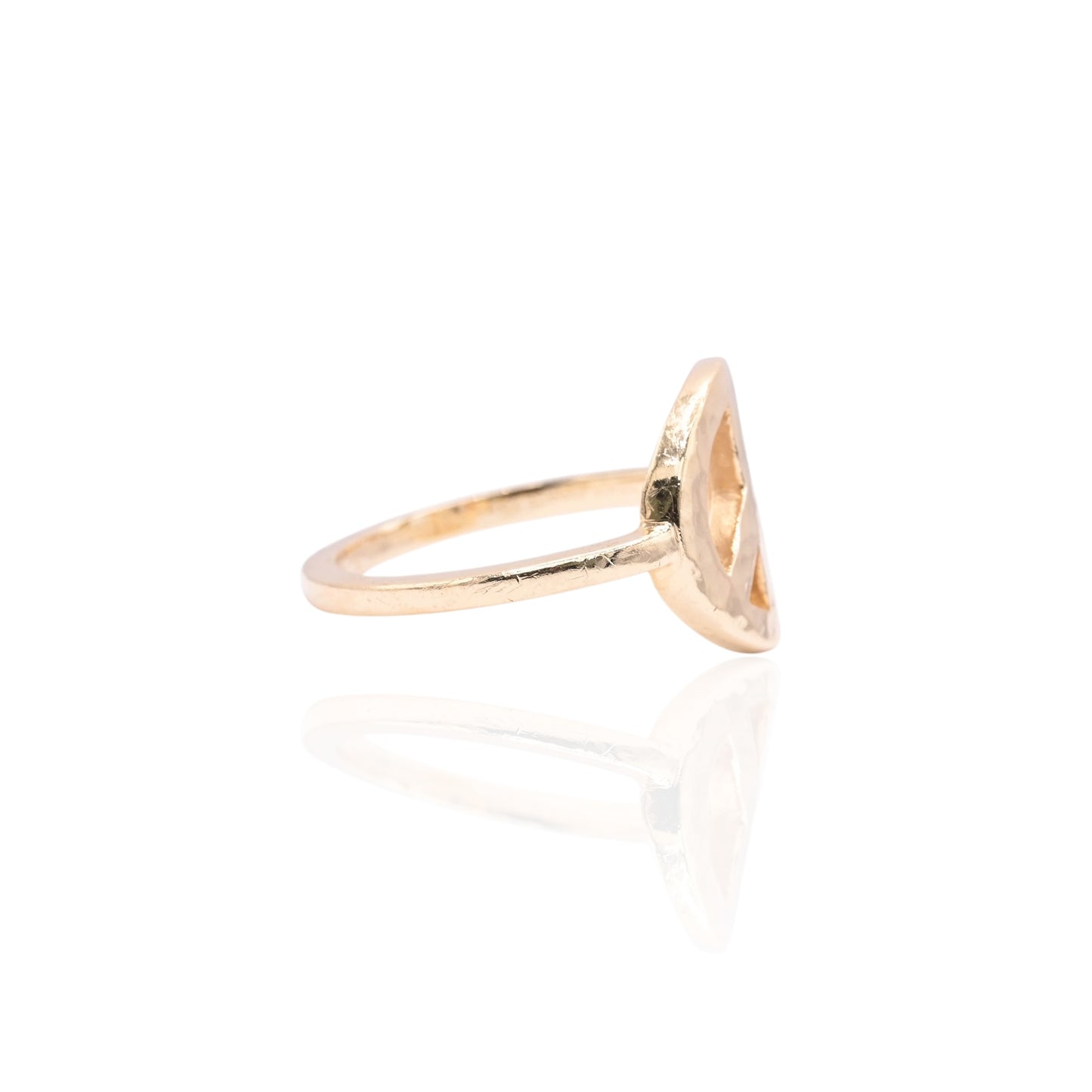 Hammered Peace Sign Ring 14K Yellow Gold Size 9 (Larrea Original)