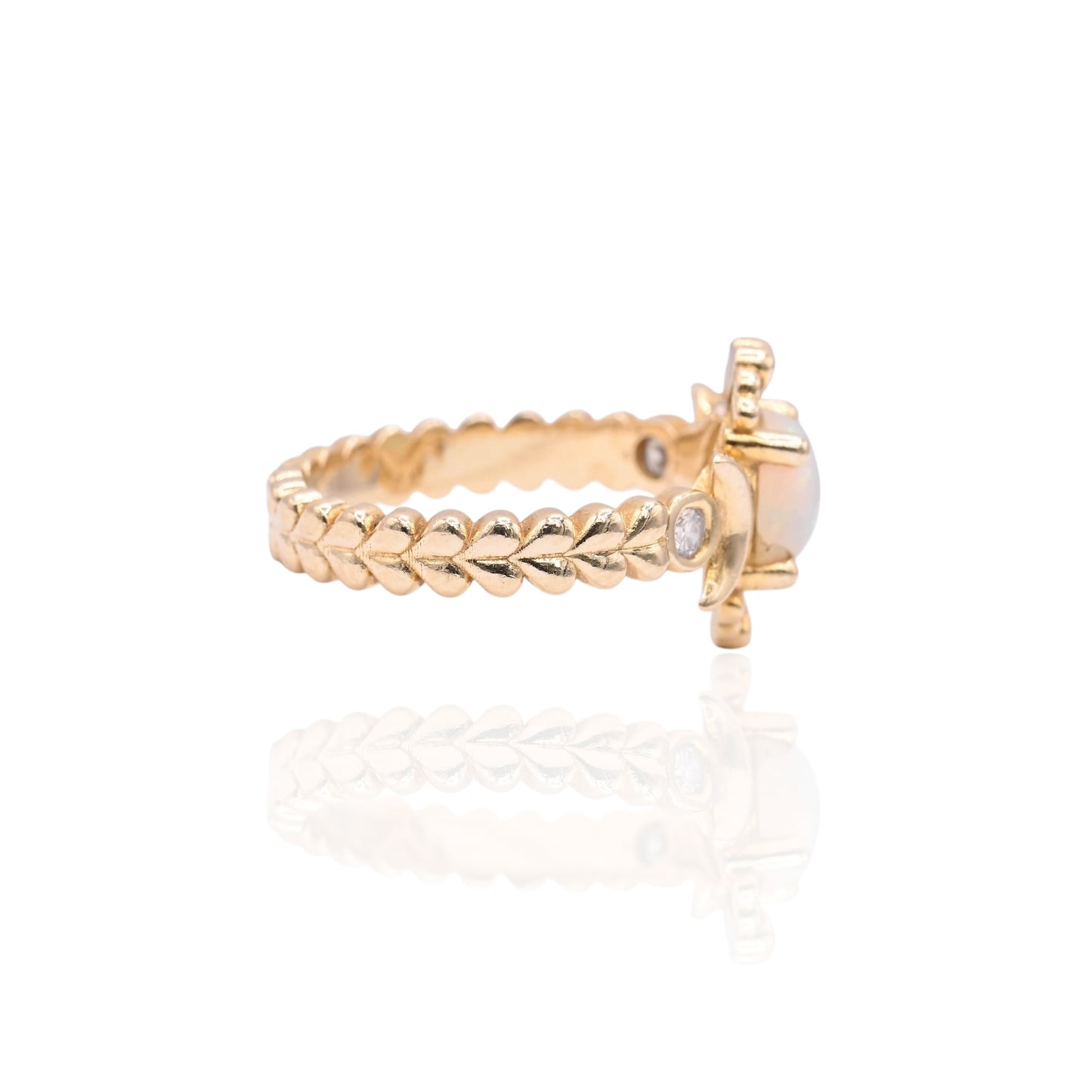 Heart and Moon Opal Ring with Bezel Accent Diamonds 14K Yellow Gold Size 6.75 0.03cttw Diamonds (Larrea Original)