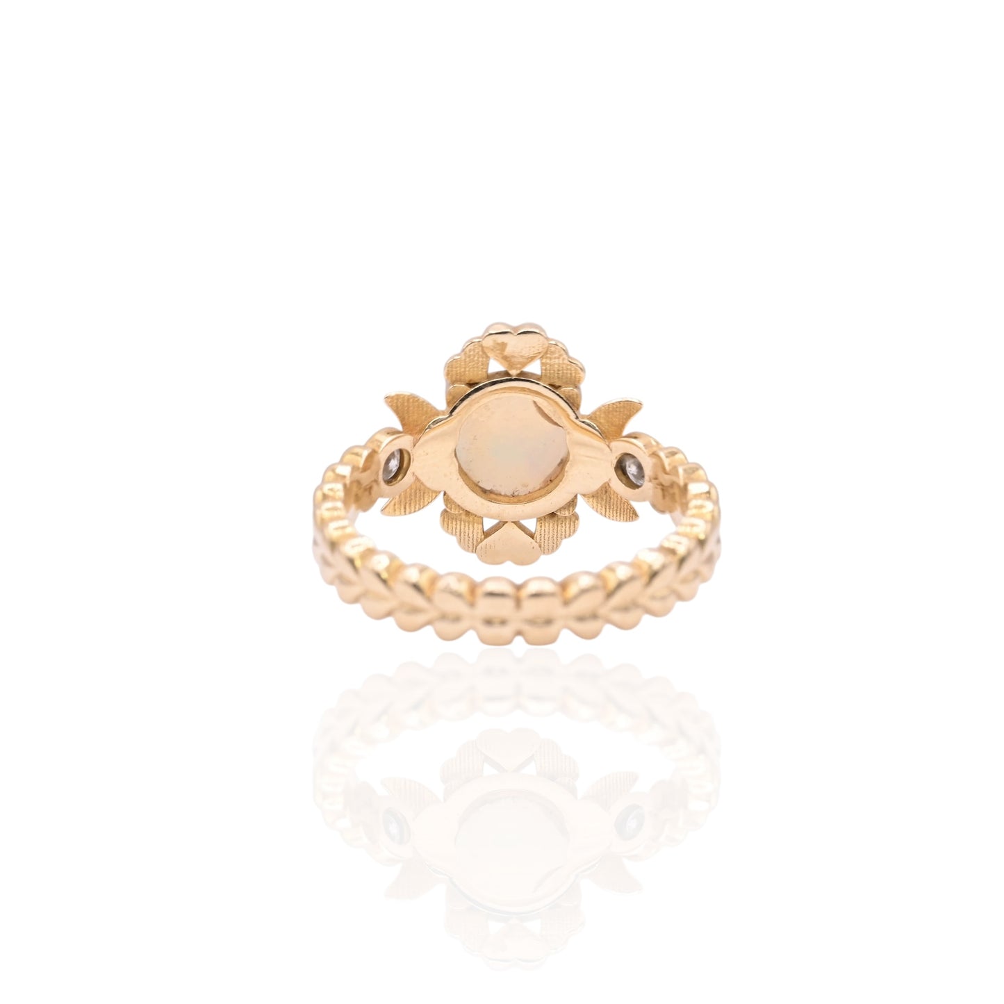 Heart and Moon Opal Ring with Bezel Accent Diamonds 14K Yellow Gold Size 6.75 0.03cttw Diamonds (Larrea Original)