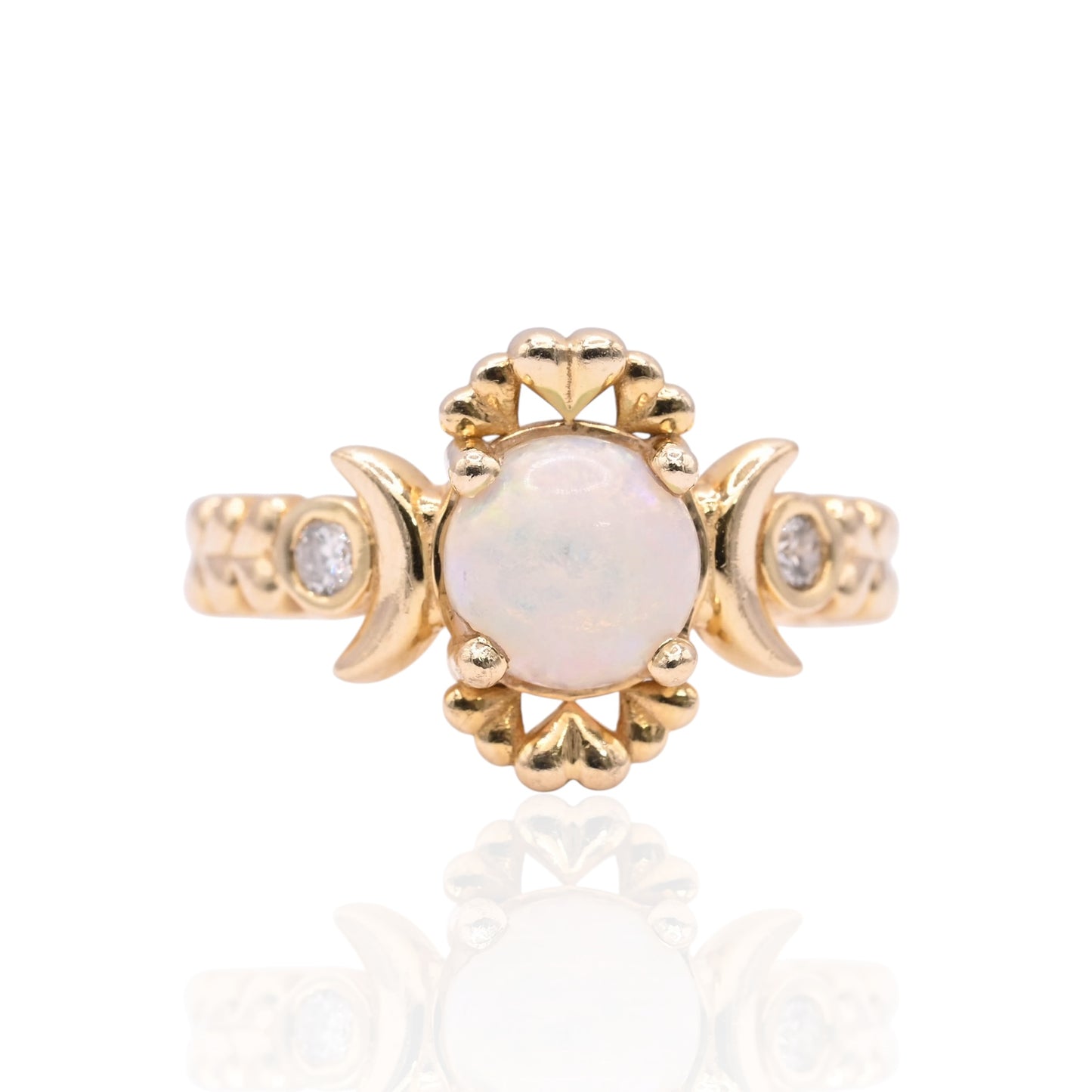 Heart and Moon Opal Ring with Bezel Accent Diamonds 14K Yellow Gold Size 6.75 0.03cttw Diamonds (Larrea Original)