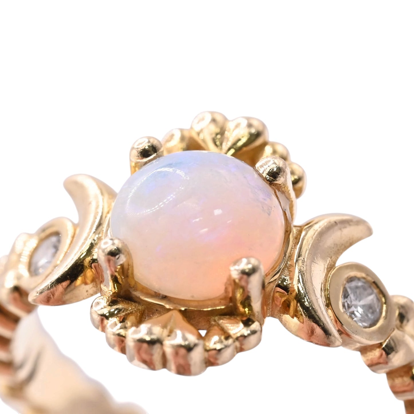 Heart and Moon Opal Ring with Bezel Accent Diamonds 14K Yellow Gold Size 6.75 0.03cttw Diamonds (Larrea Original)