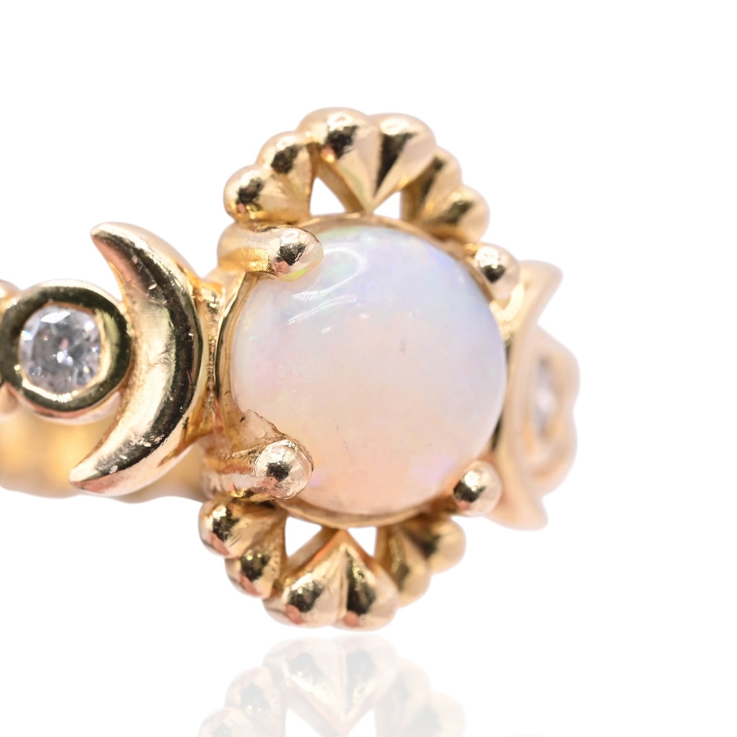 Heart and Moon Opal Ring with Bezel Accent Diamonds 14K Yellow Gold Size 6.75 0.03cttw Diamonds (Larrea Original)
