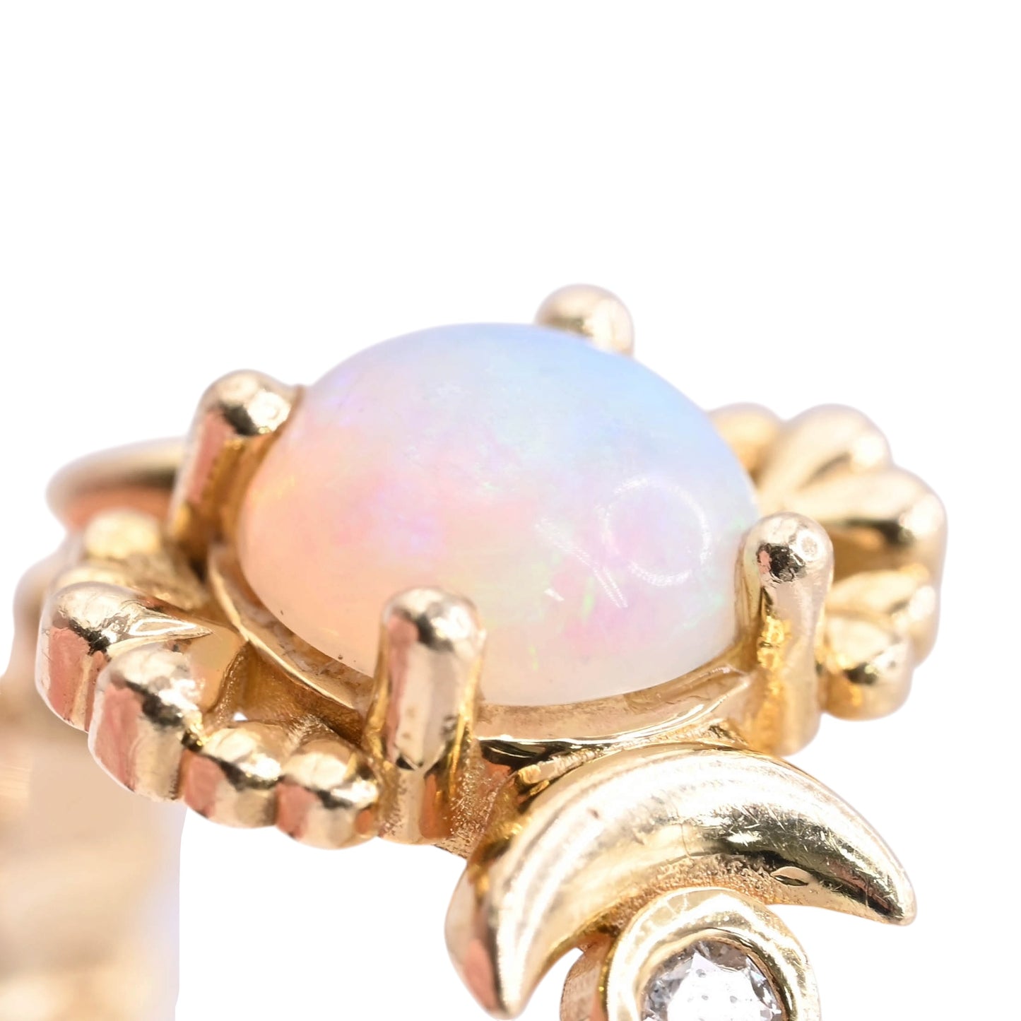 Heart and Moon Opal Ring with Bezel Accent Diamonds 14K Yellow Gold Size 6.75 0.03cttw Diamonds (Larrea Original)