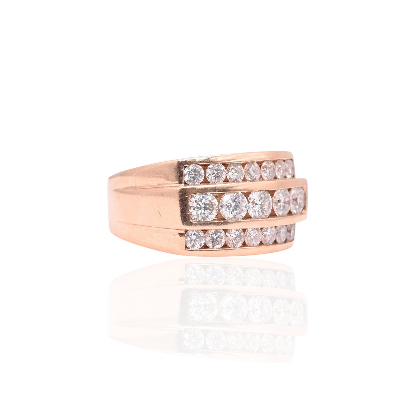 Three Row Diamond Ring 14K Rose Gold Size 9.5 1.84cttw