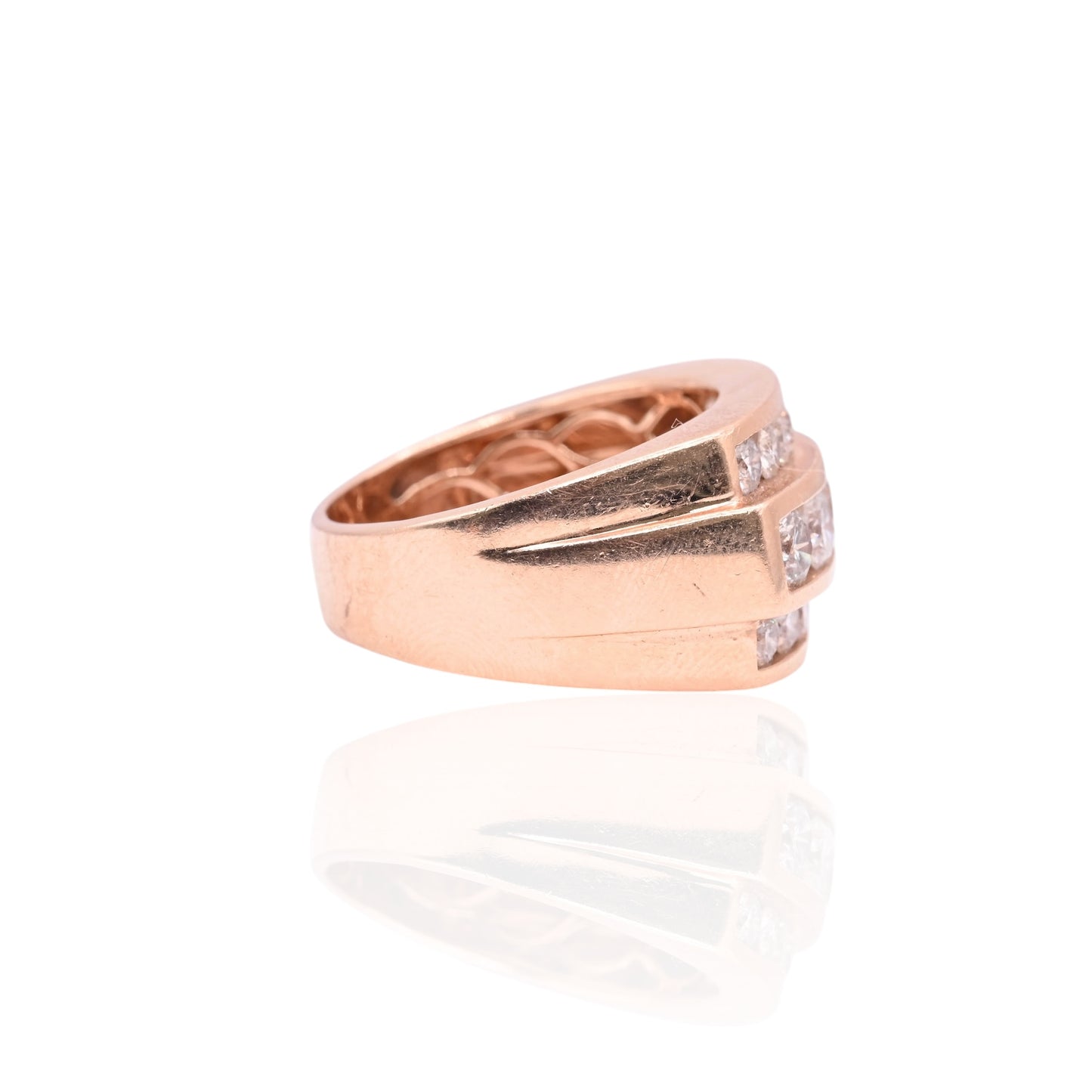 Three Row Diamond Ring 14K Rose Gold Size 9.5 1.84cttw