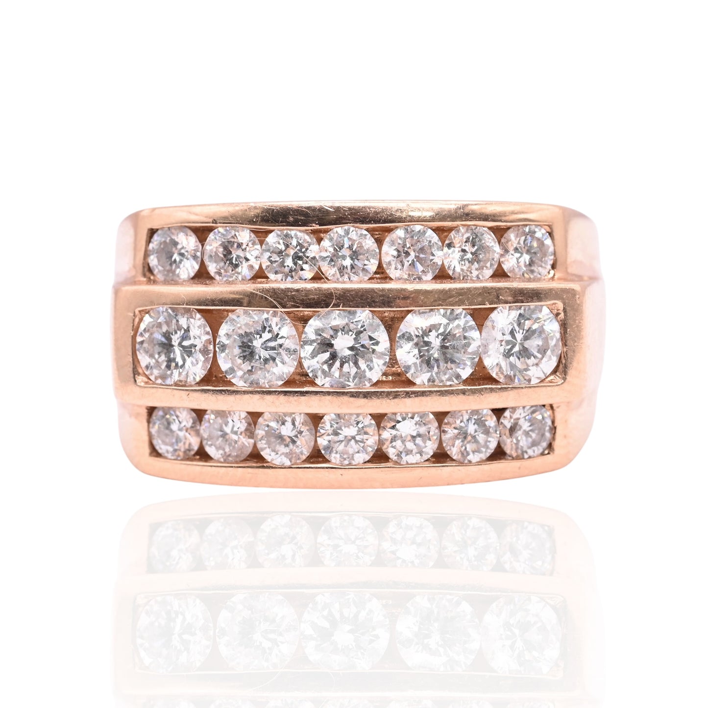 Three Row Diamond Ring 14K Rose Gold Size 9.5 1.84cttw