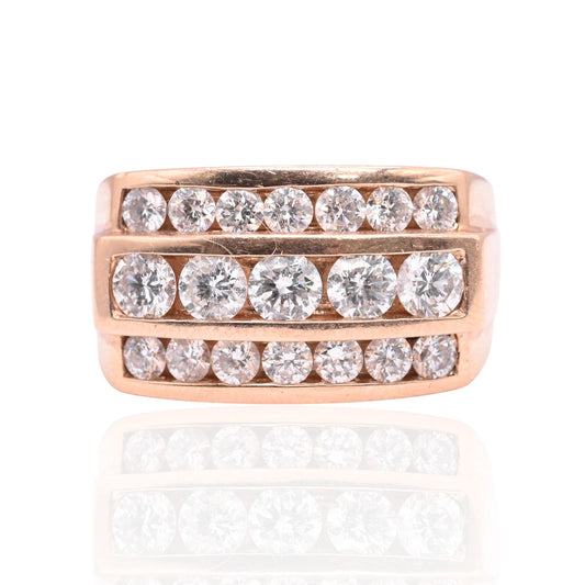 Three Row Diamond Ring 14K Rose Gold Size 9.5 1.84cttw