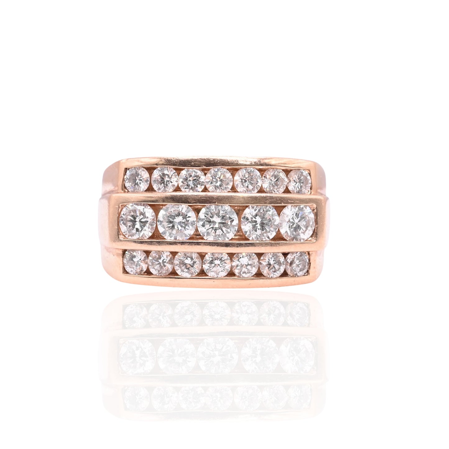 Three Row Diamond Ring 14K Rose Gold Size 9.5 1.84cttw
