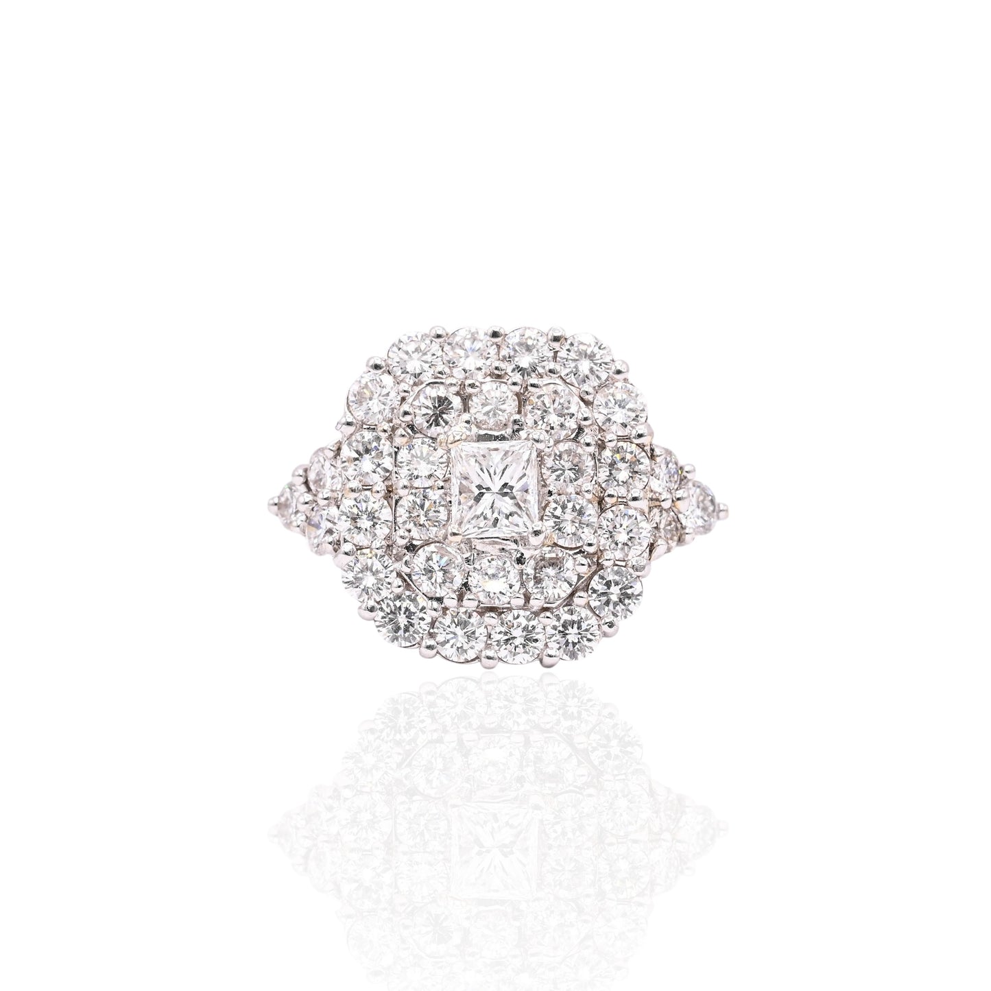 Rounded Square Diamond Cocktail Ring 14K White Gold Size 9.25 4.10cttw