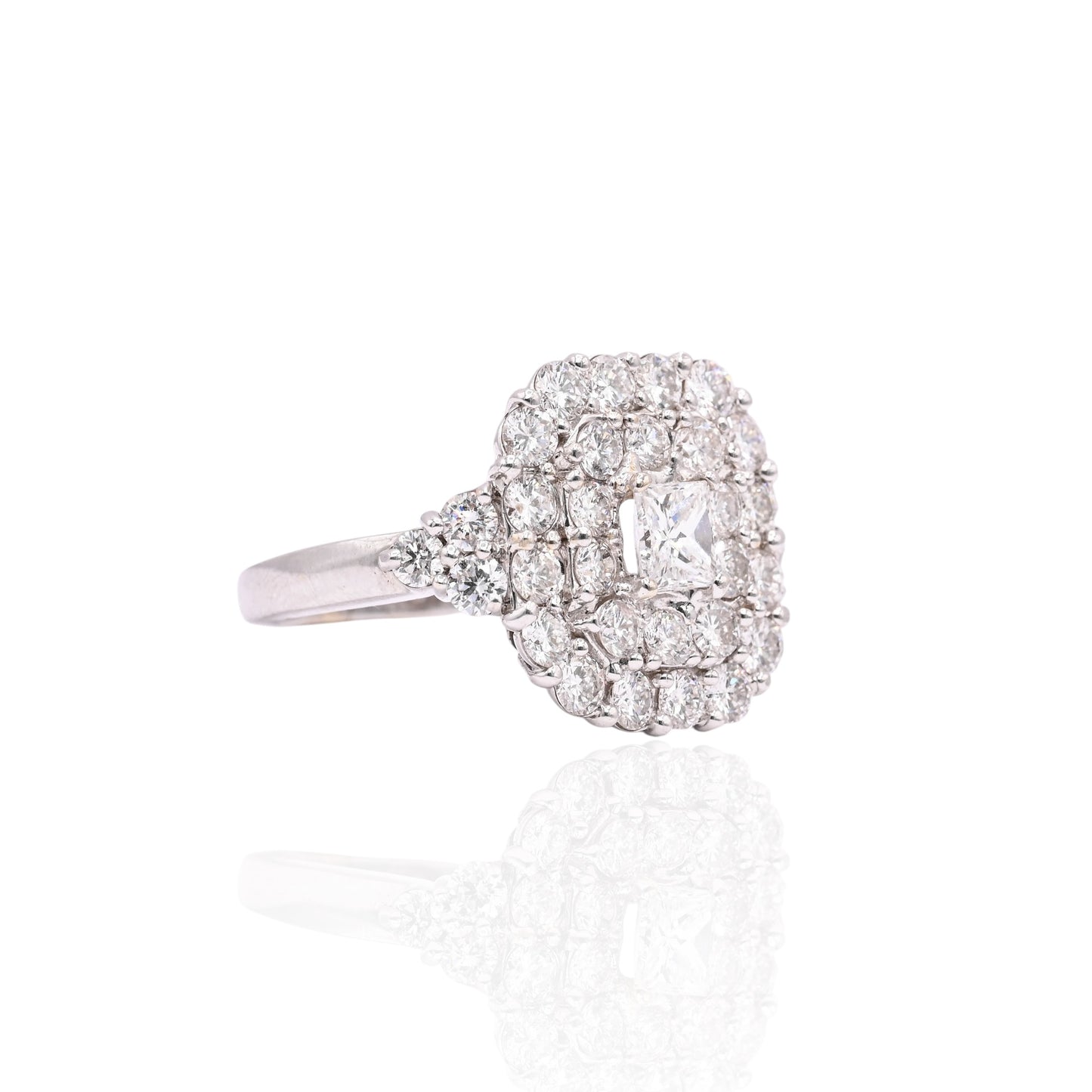 Rounded Square Diamond Cocktail Ring 14K White Gold Size 9.25 4.10cttw