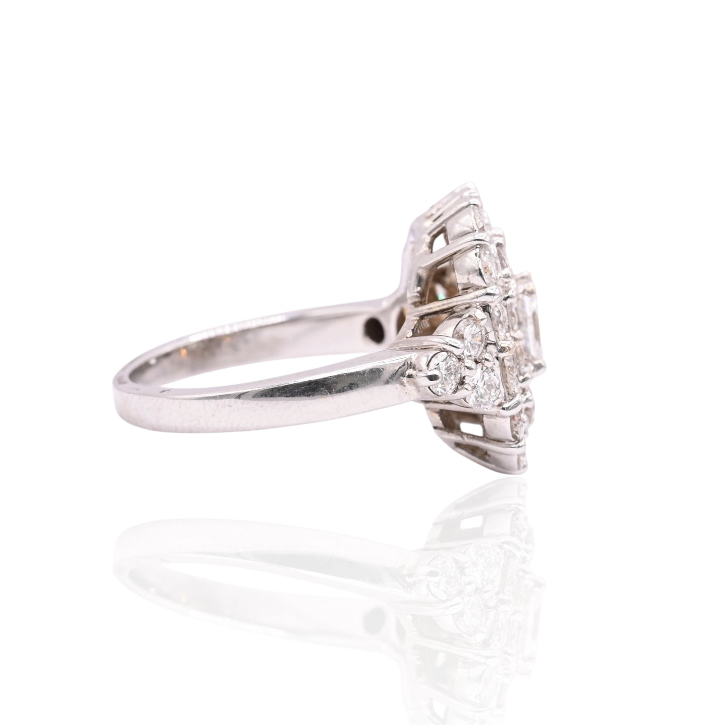 Rounded Square Diamond Cocktail Ring 14K White Gold Size 9.25 4.10cttw