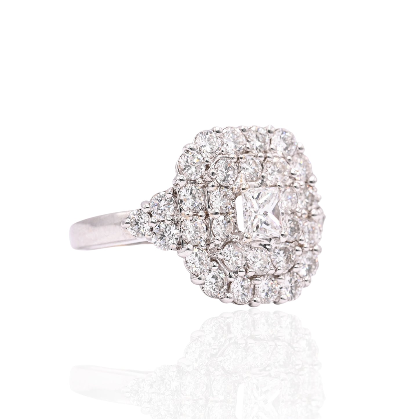 Rounded Square Diamond Cocktail Ring 14K White Gold Size 9.25 4.10cttw