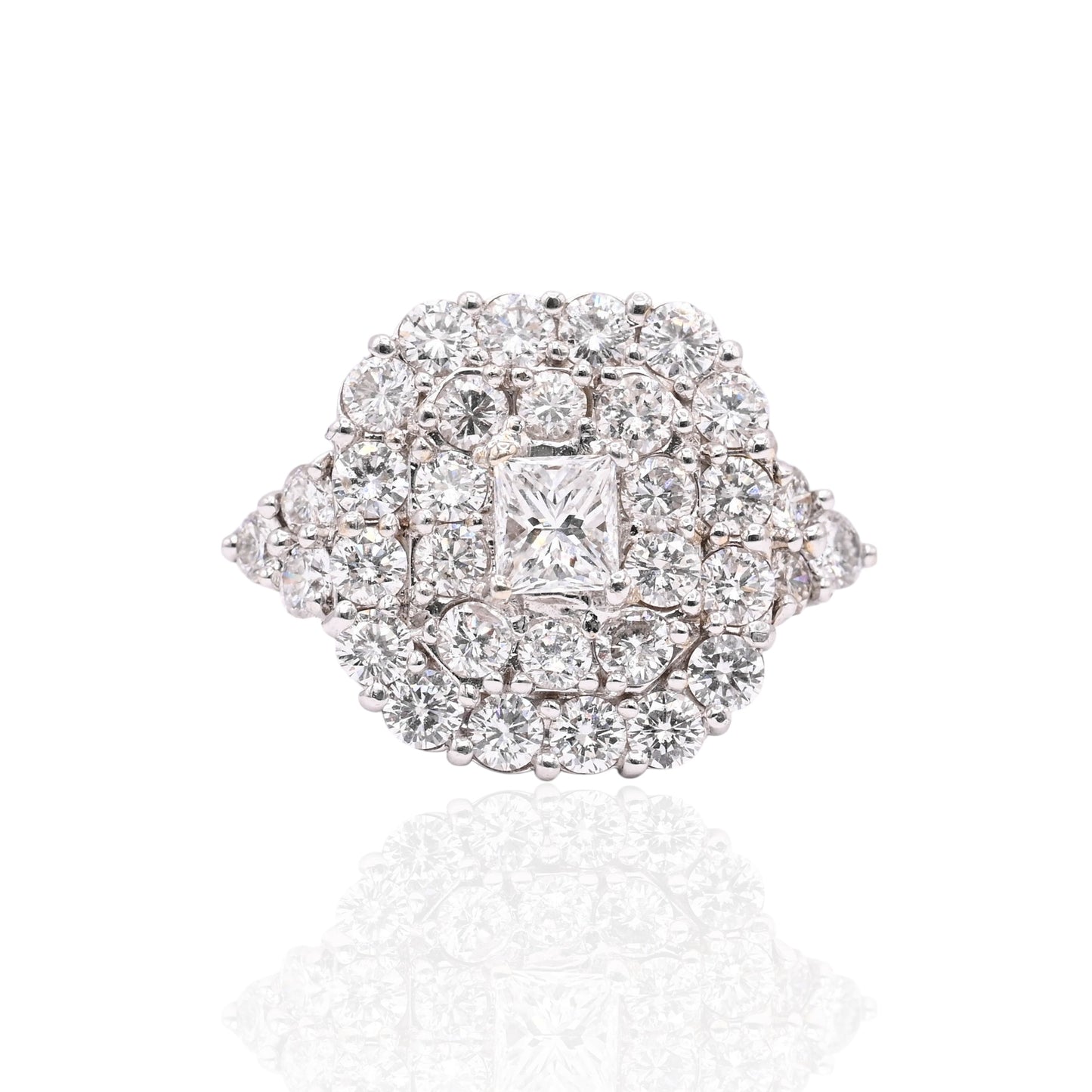 Rounded Square Diamond Cocktail Ring 14K White Gold Size 9.25 4.10cttw