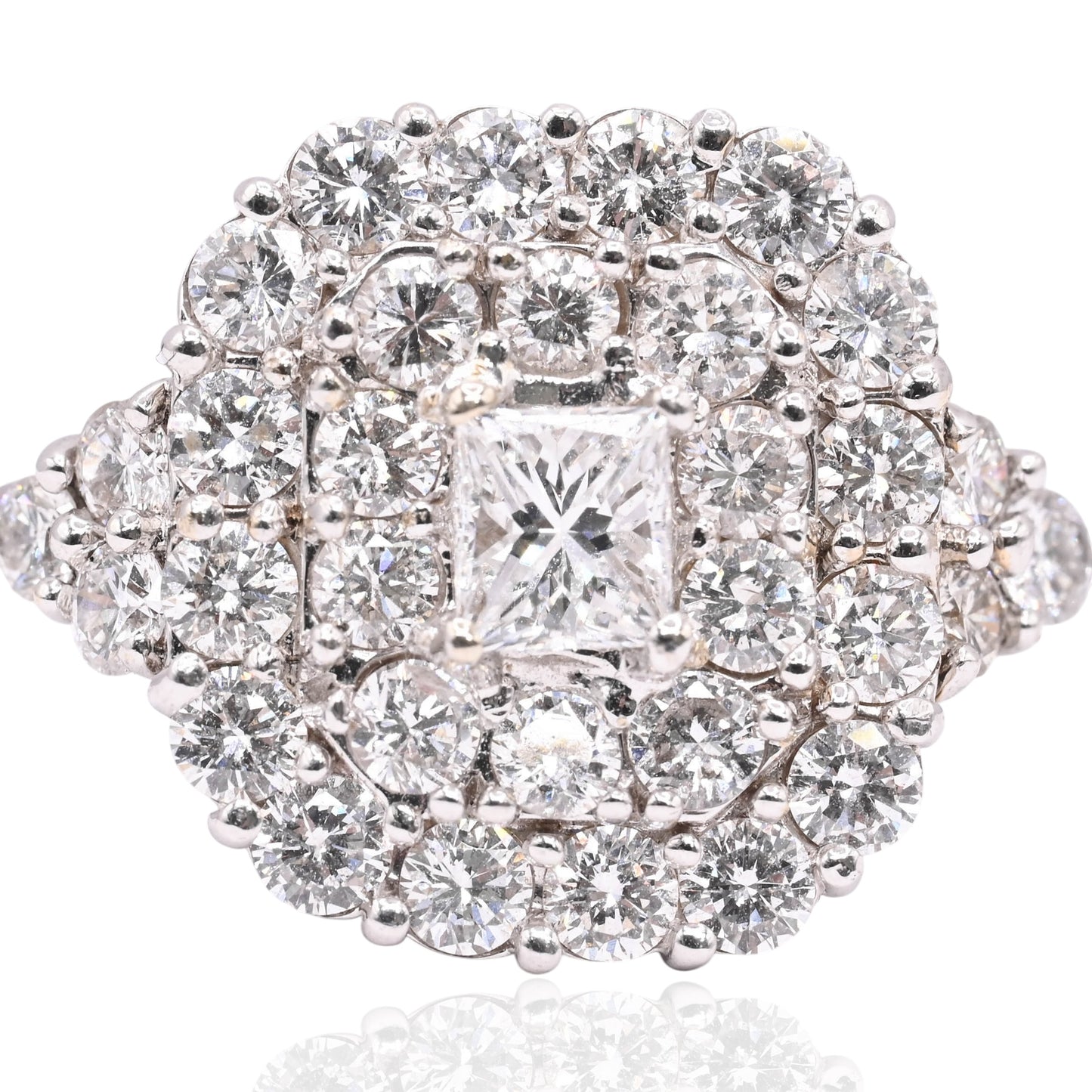 Rounded Square Diamond Cocktail Ring 14K White Gold Size 9.25 4.10cttw