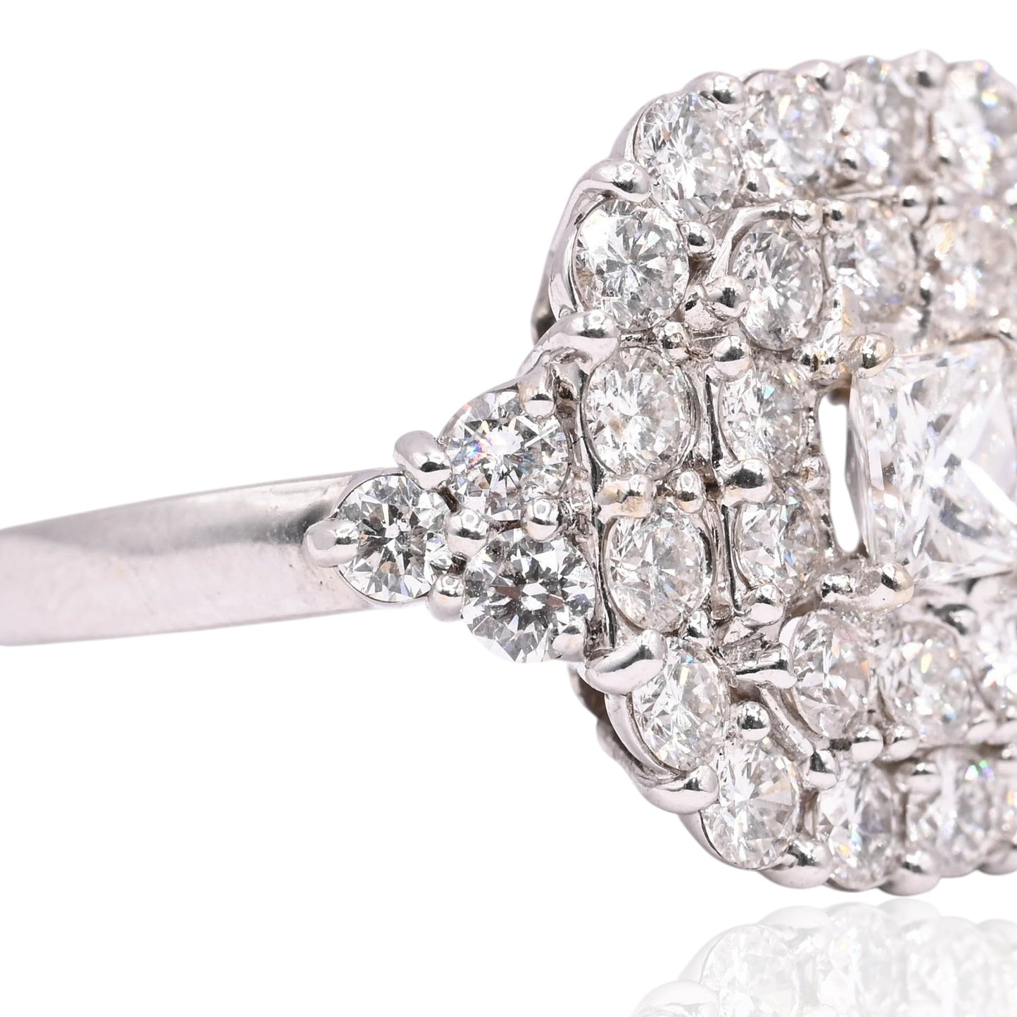 Rounded Square Diamond Cocktail Ring 14K White Gold Size 9.25 4.10cttw