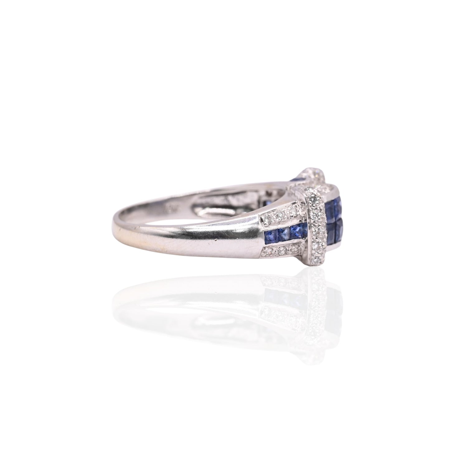 Princess Cut Sapphire Ring with Diamonds 18K White Gold Size 9 1.04cttw Sapphires/0.26cttw Diamonds