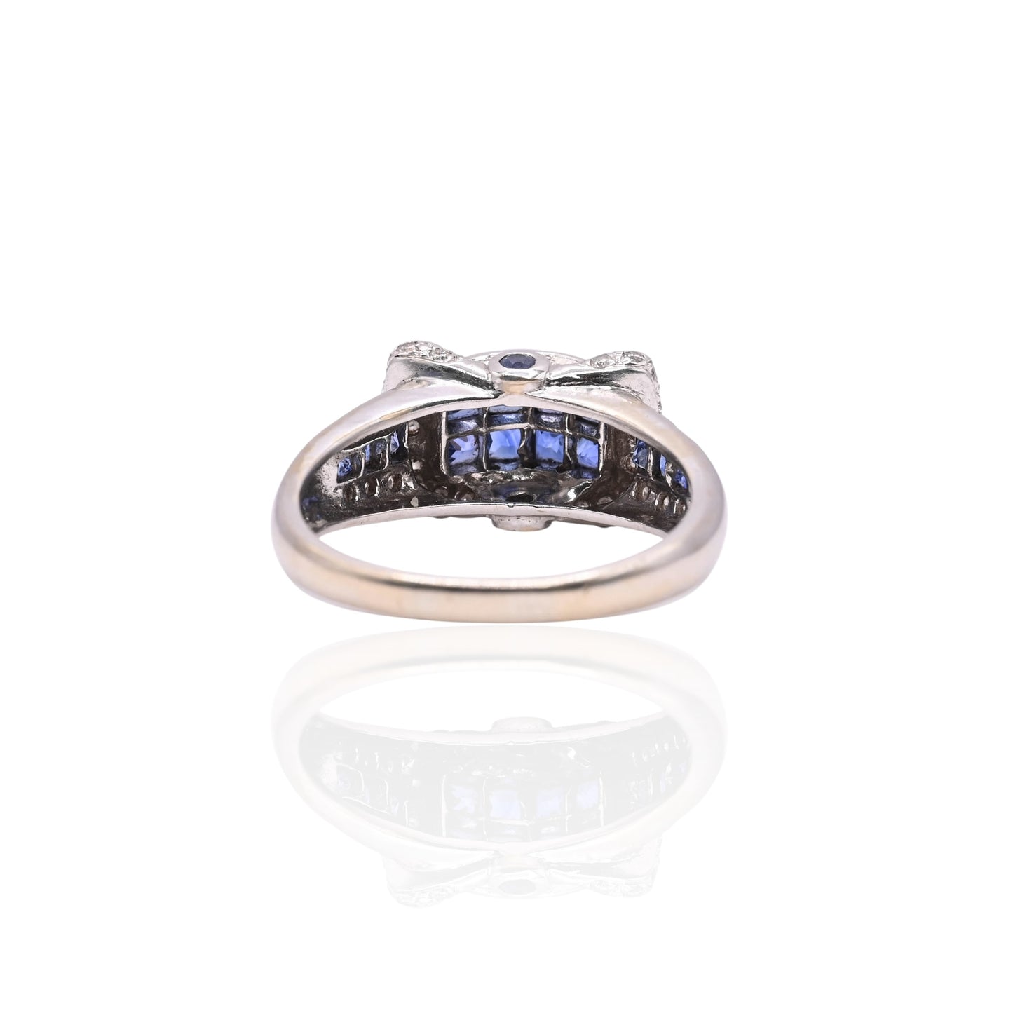 Princess Cut Sapphire Ring with Diamonds 18K White Gold Size 9 1.04cttw Sapphires/0.26cttw Diamonds