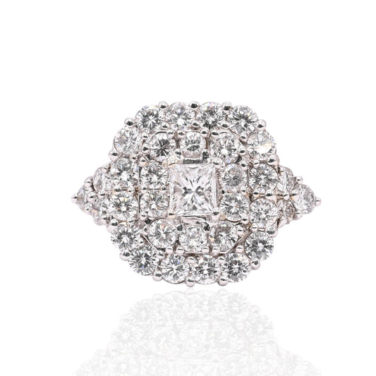 Rounded Square Diamond Cocktail Ring 14K White Gold Size 9.25 4.10cttw