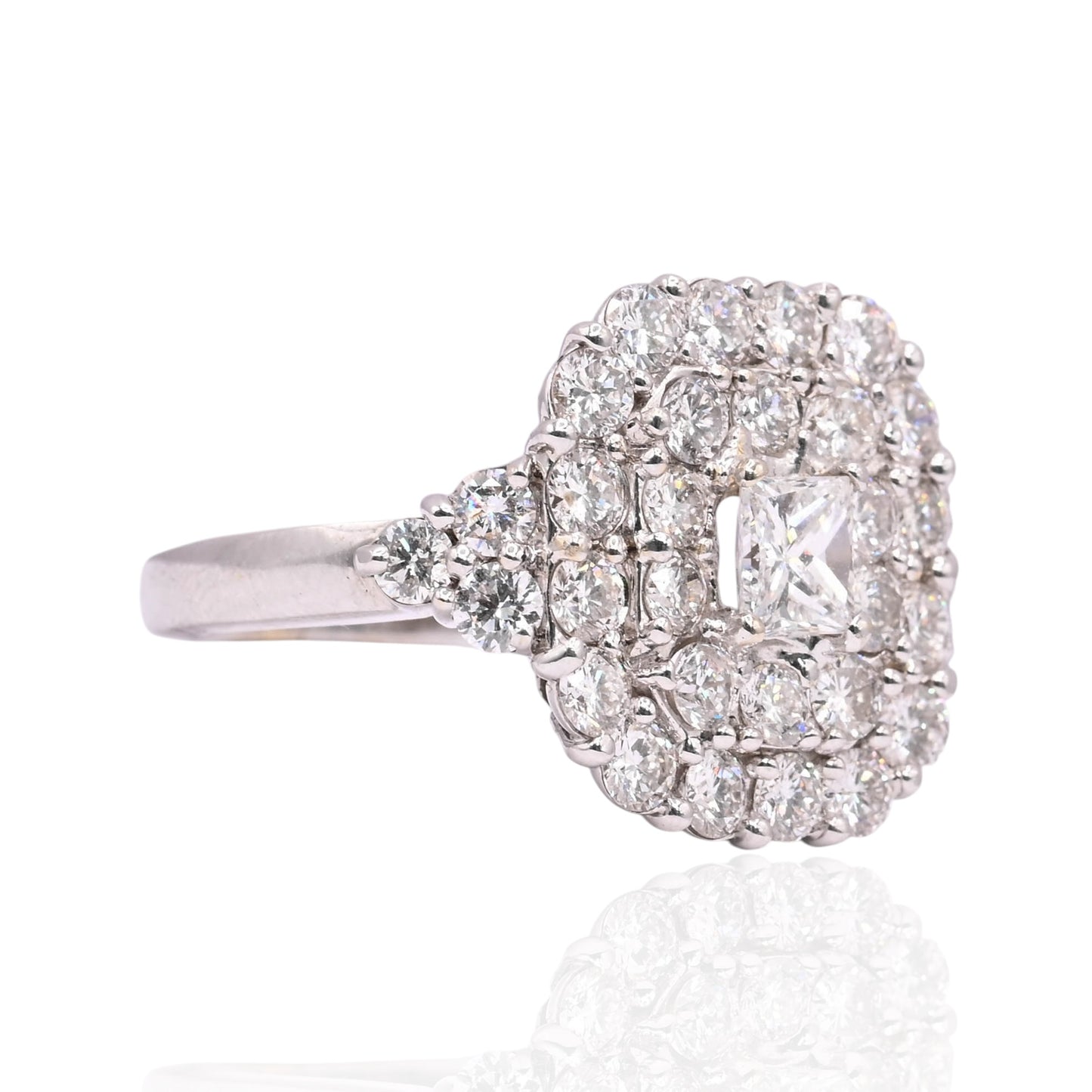 Rounded Square Diamond Cocktail Ring 14K White Gold Size 9.25 4.10cttw
