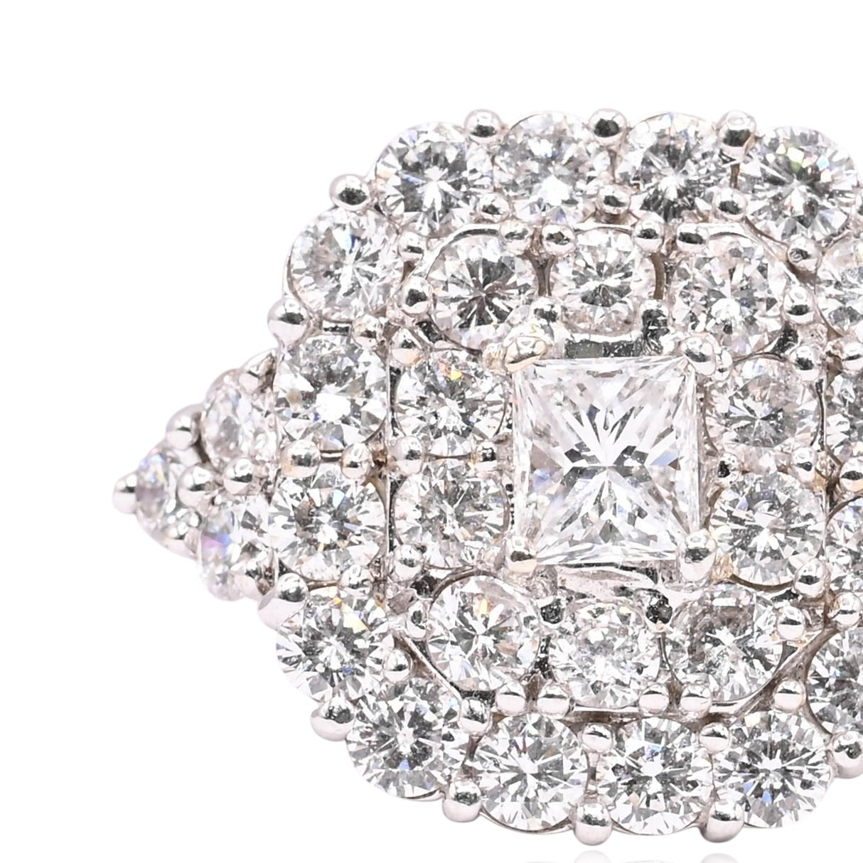 Rounded Square Diamond Cocktail Ring 14K White Gold Size 9.25 4.10cttw
