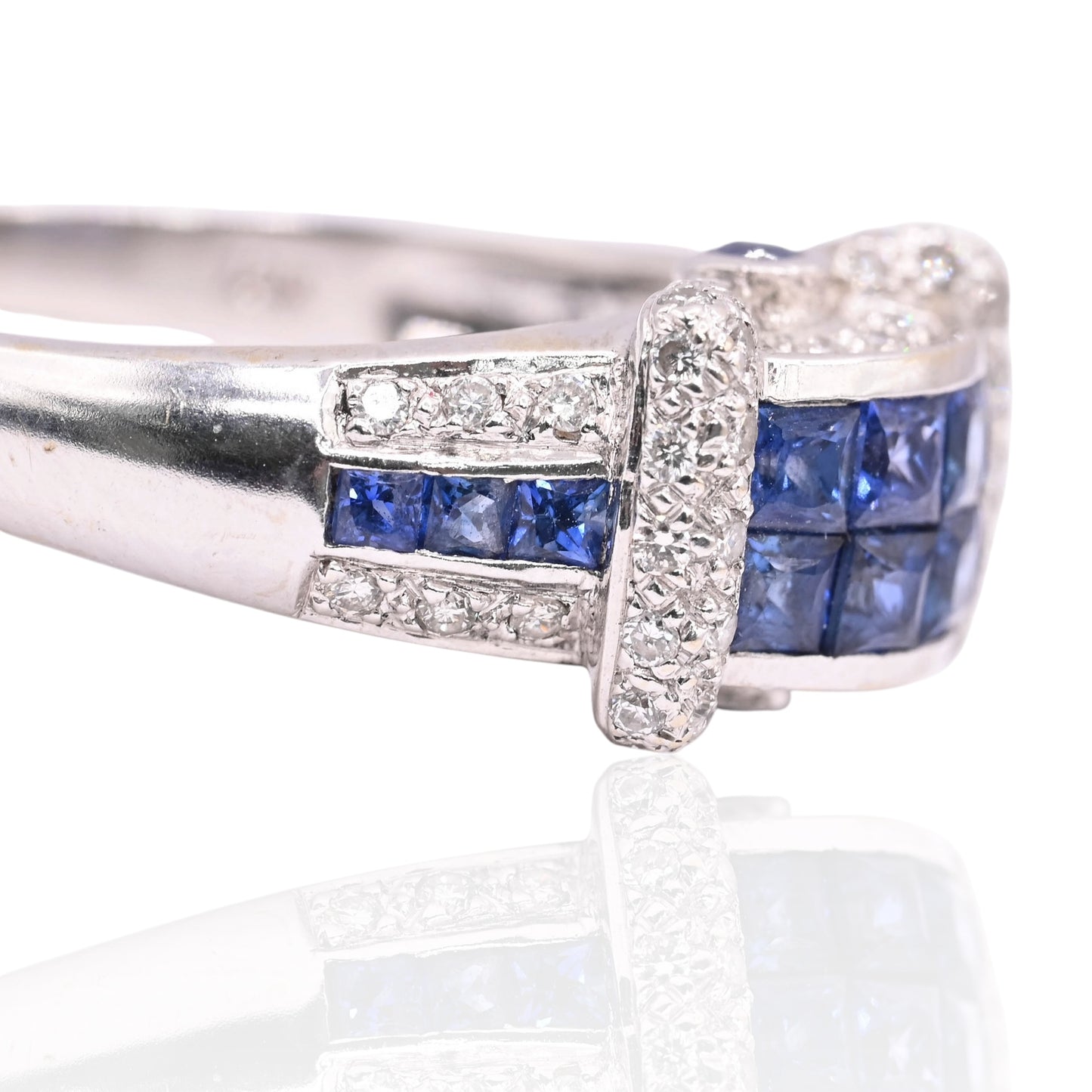 Princess Cut Sapphire Ring with Diamonds 18K White Gold Size 9 1.04cttw Sapphires/0.26cttw Diamonds