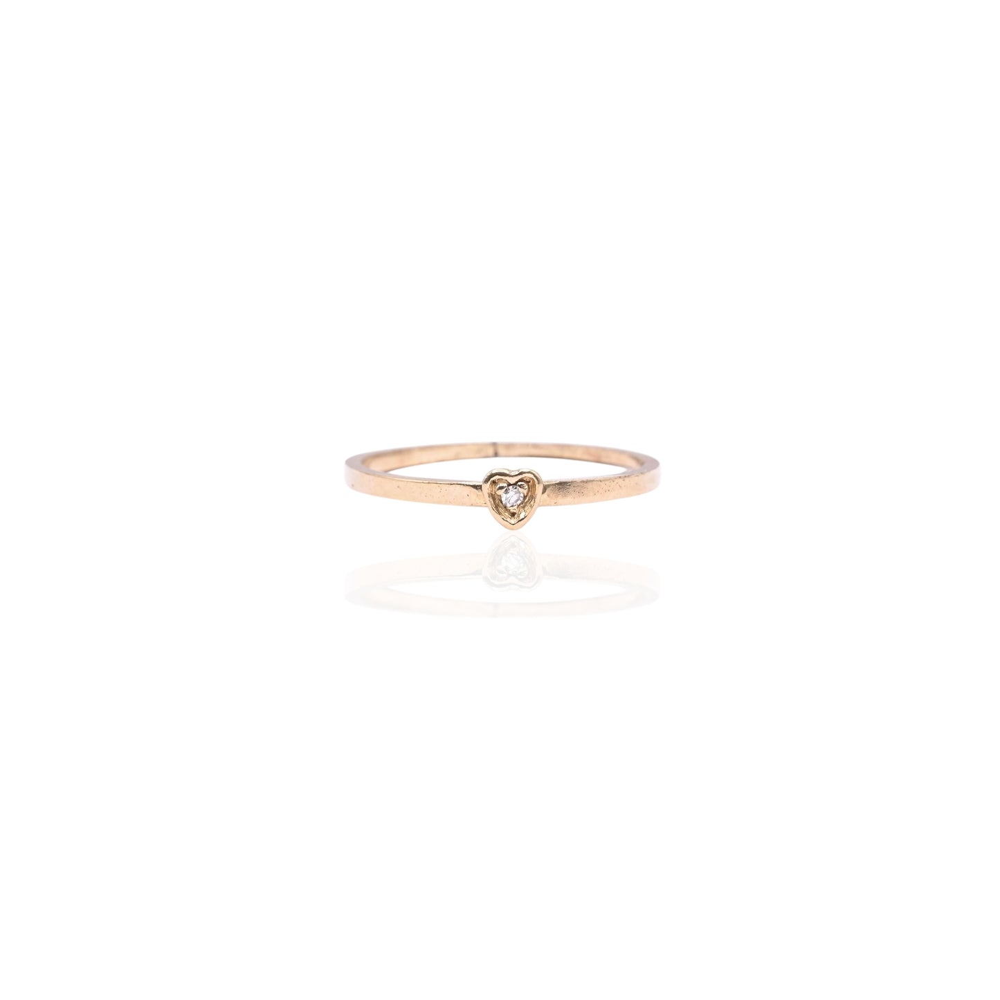 Dainty Heart Ring with Old Mine Cut Diamond 18K Yellow Gold Size 5.5 0.0075cttw
