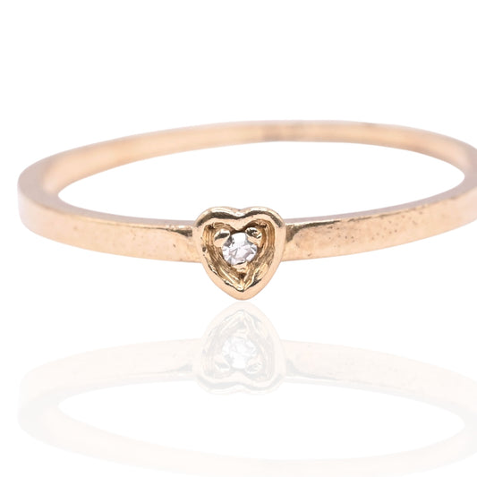 Dainty Heart Ring with Old Mine Cut Diamond 18K Yellow Gold Size 5.5 0.0075cttw