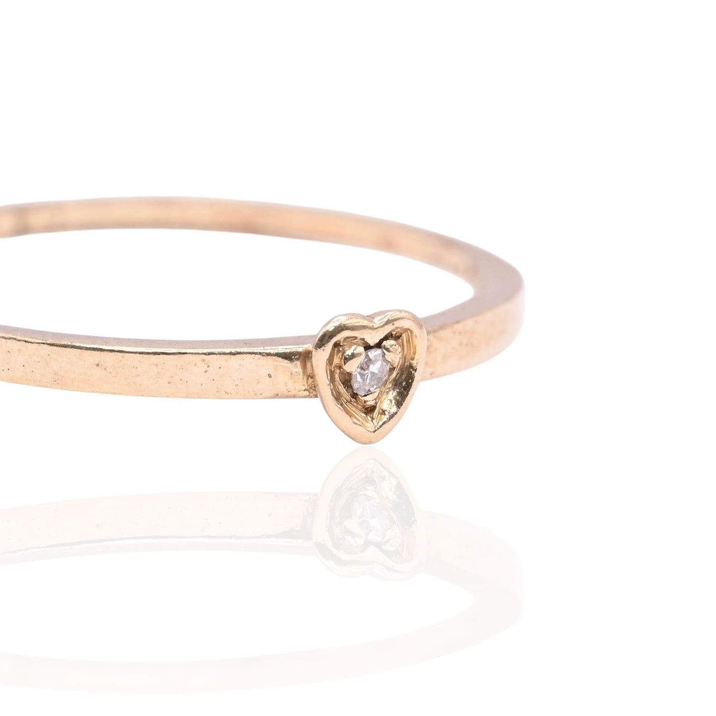 Dainty Heart Ring with Old Mine Cut Diamond 18K Yellow Gold Size 5.5 0.0075cttw