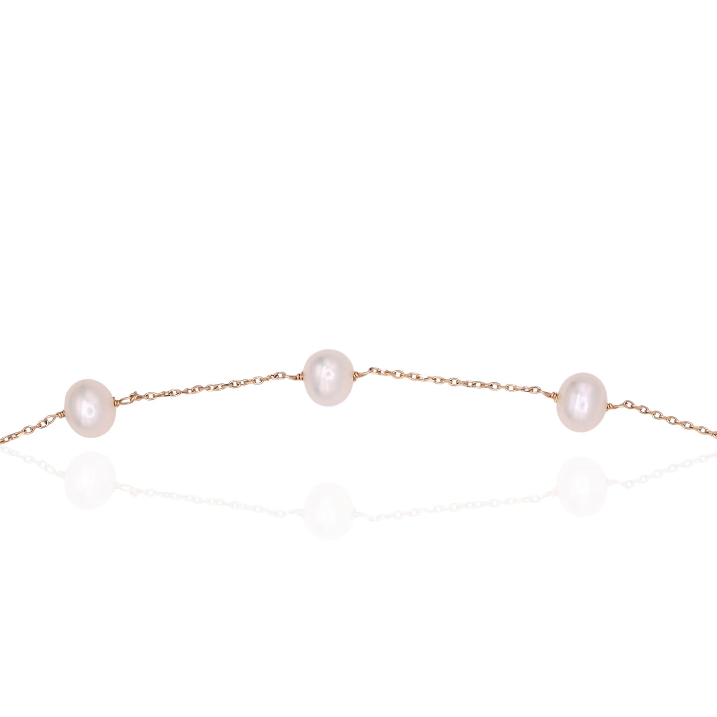 Moonstone with Bead Pearl Halo Necklace 14K Yellow Gold with Station Cultured Pearls 18.5in (Larrea Original)