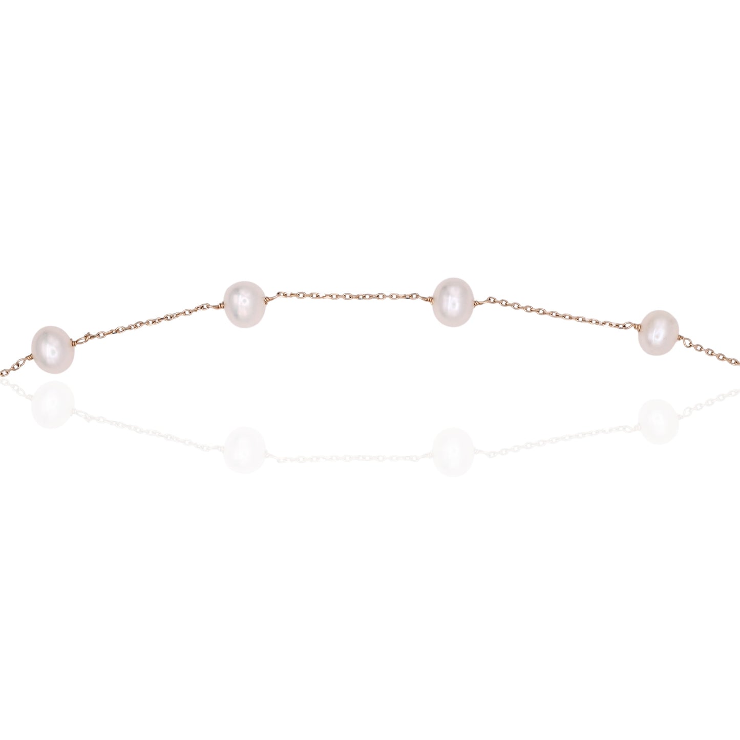 Moonstone with Bead Pearl Halo Necklace 14K Yellow Gold with Station Cultured Pearls 18.5in (Larrea Original)