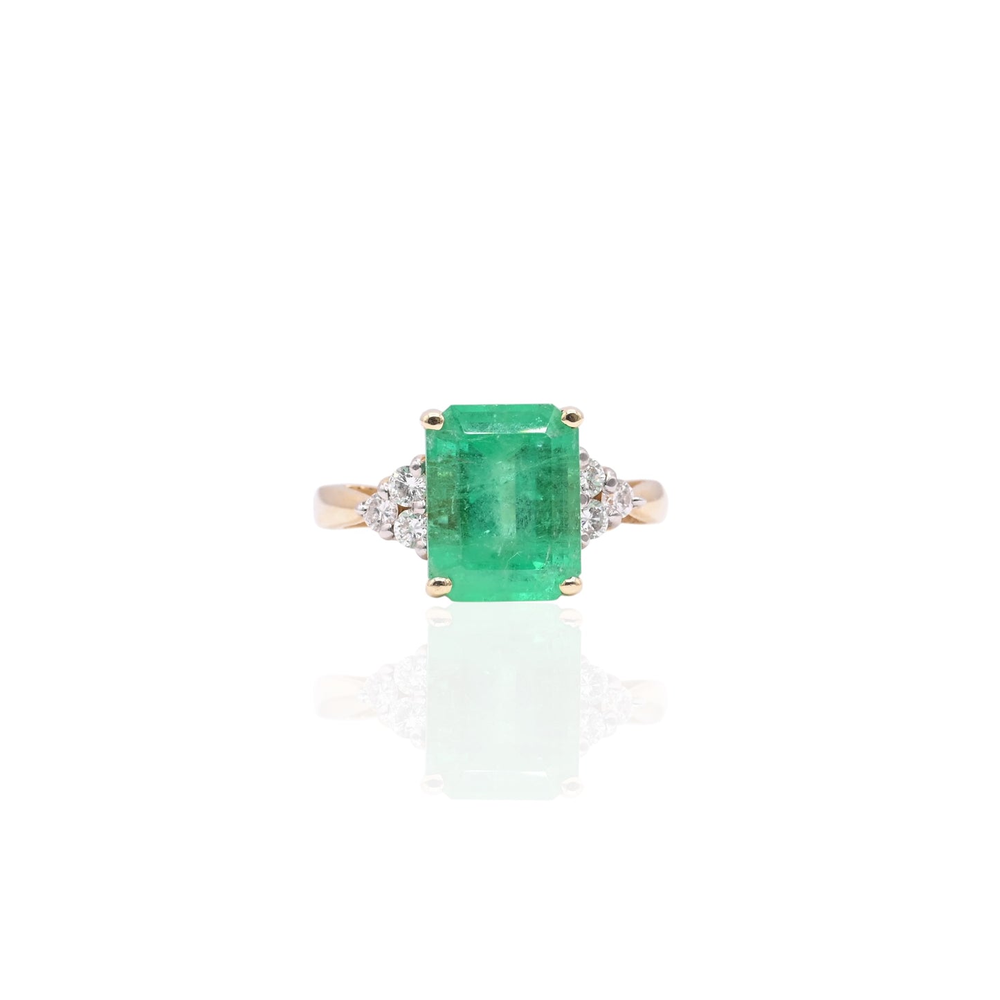 Emerald Ring with Side Diamonds 14K Yellow Gold Size 6 3.00ct Emerald/0.18cttw Diamonds