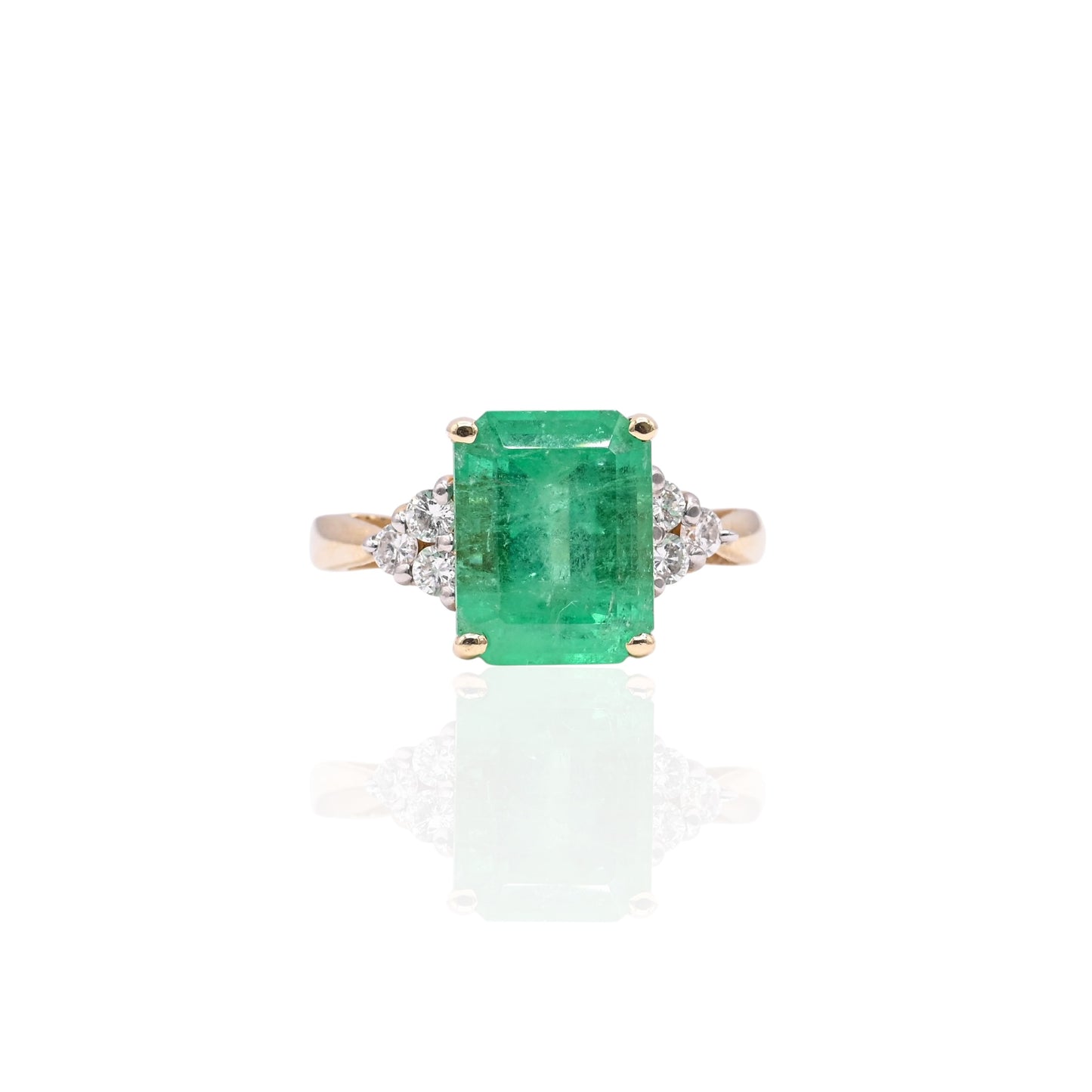 Emerald Ring with Side Diamonds 14K Yellow Gold Size 6 3.00ct Emerald/0.18cttw Diamonds