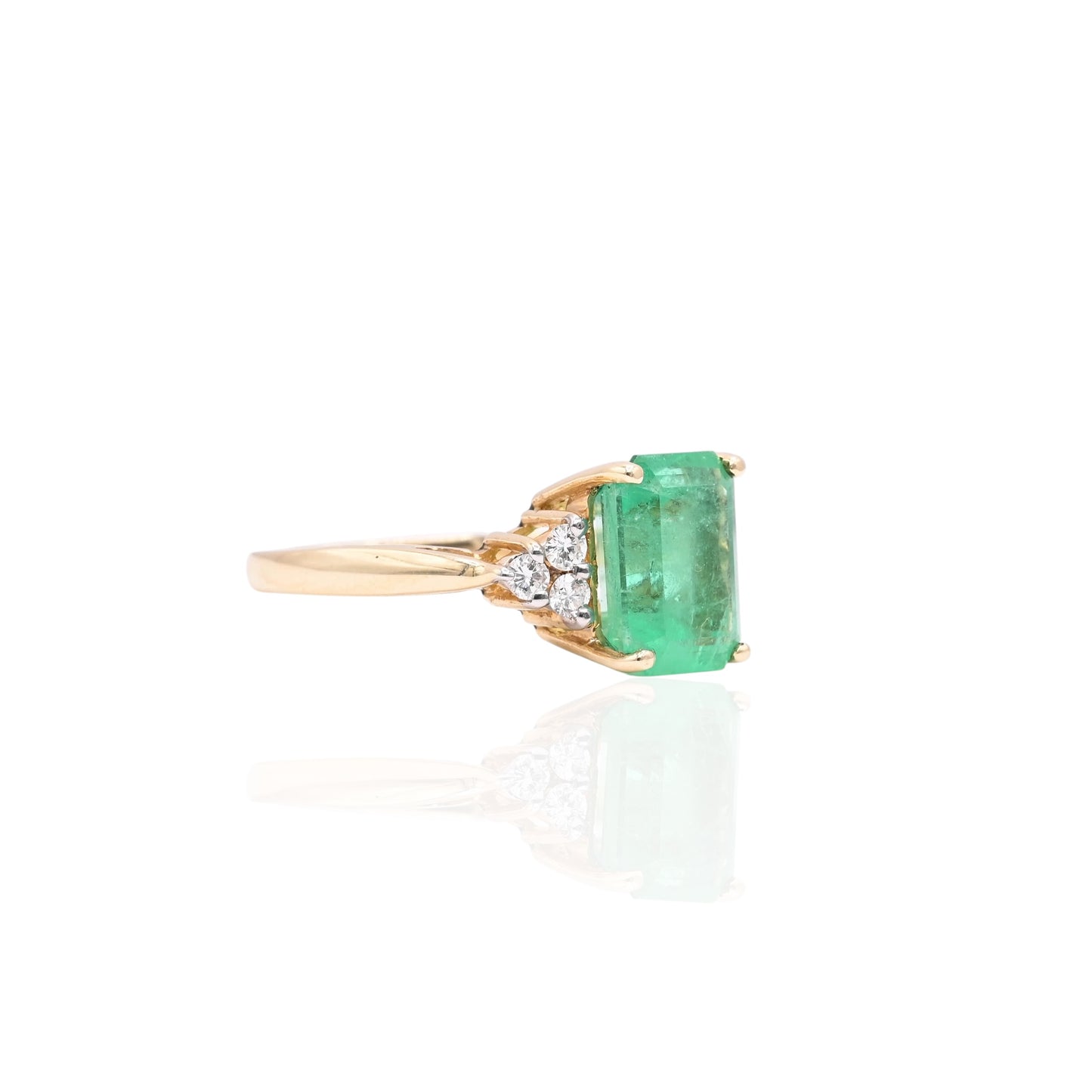Emerald Ring with Side Diamonds 14K Yellow Gold Size 6 3.00ct Emerald/0.18cttw Diamonds