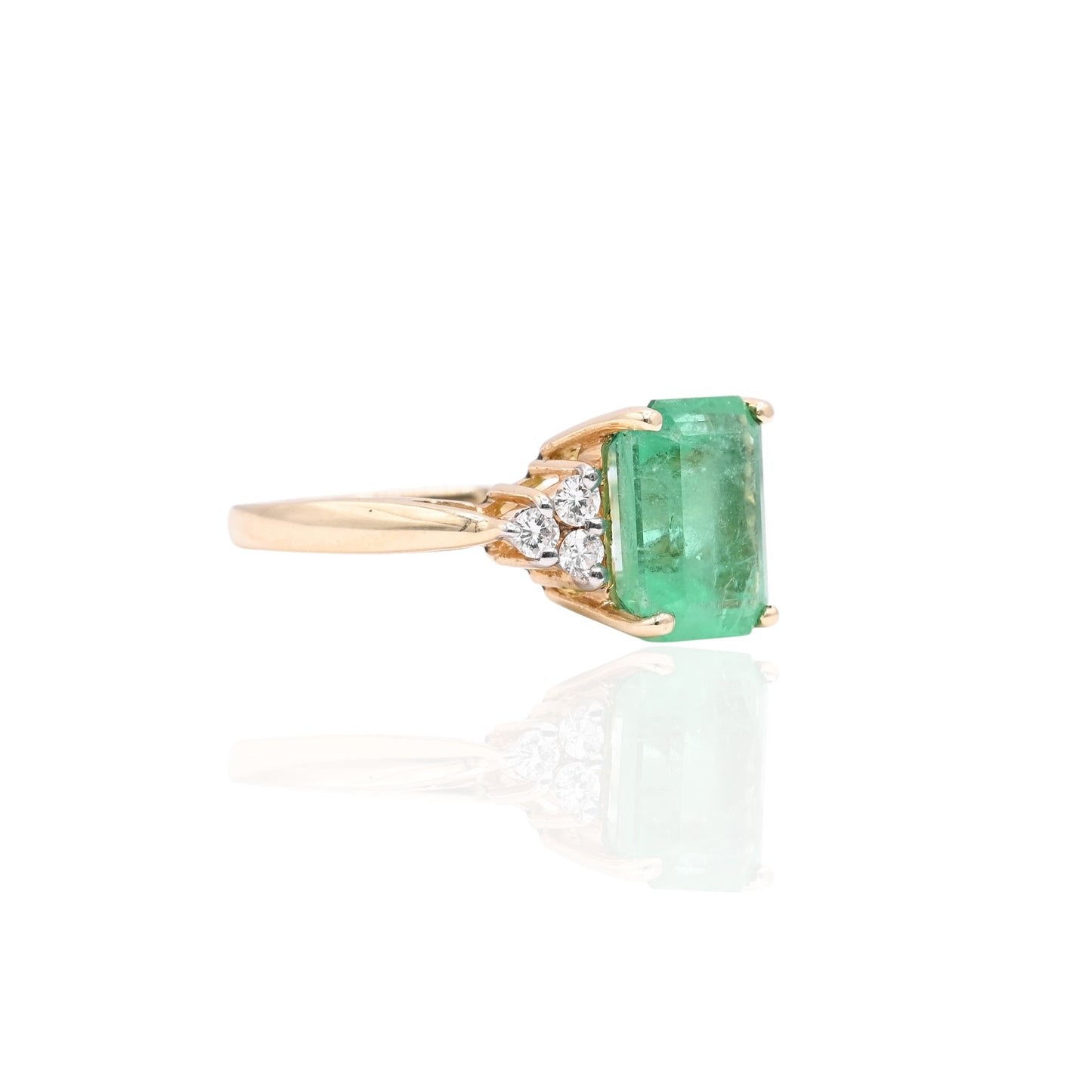 Emerald Ring with Side Diamonds 14K Yellow Gold Size 6 3.00ct Emerald/0.18cttw Diamonds