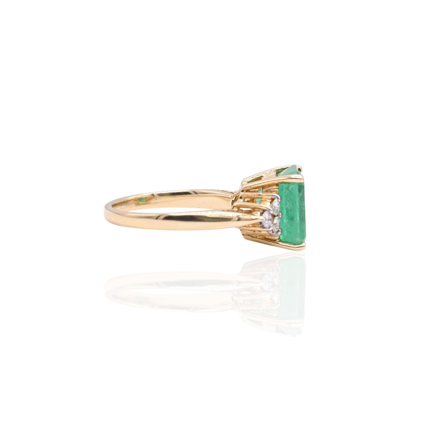 Emerald Ring with Side Diamonds 14K Yellow Gold Size 6 3.00ct Emerald/0.18cttw Diamonds
