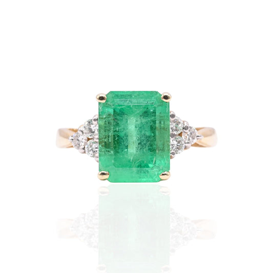 Emerald Ring with Side Diamonds 14K Yellow Gold Size 6 3.00ct Emerald/0.18cttw Diamonds