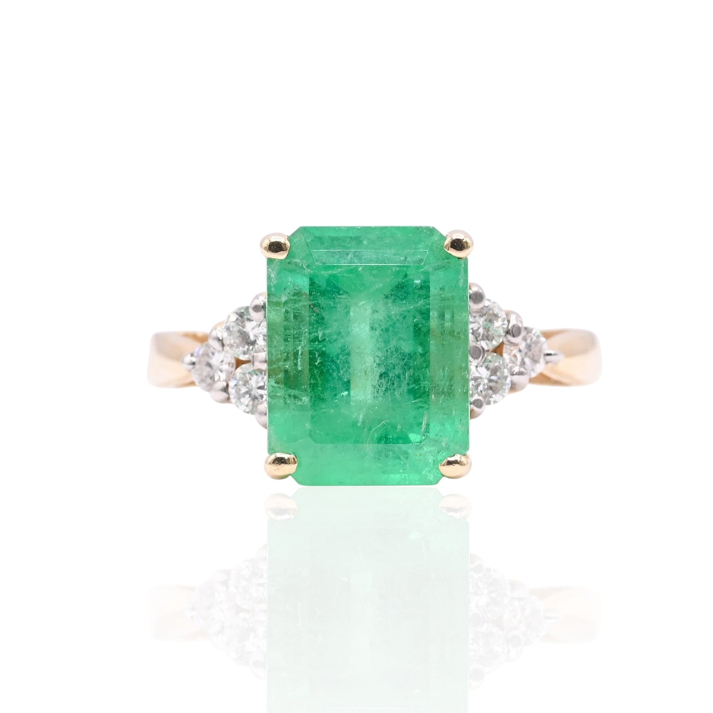 Emerald Ring with Side Diamonds 14K Yellow Gold Size 6 3.00ct Emerald/0.18cttw Diamonds