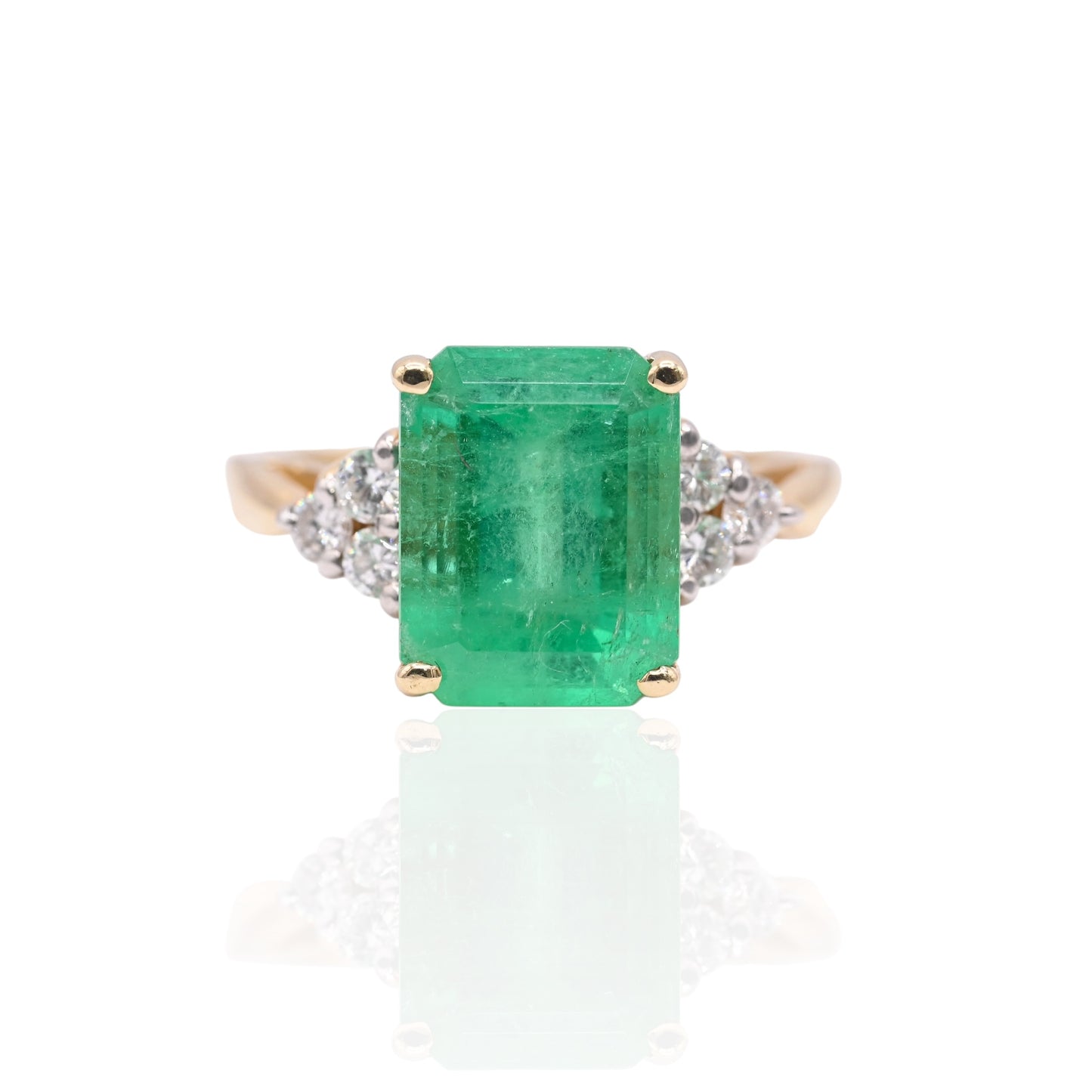 Emerald Ring with Side Diamonds 14K Yellow Gold Size 6 3.00ct Emerald/0.18cttw Diamonds