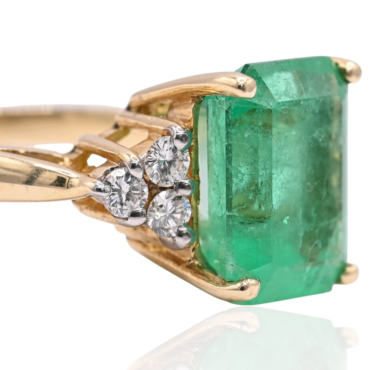 Emerald Ring with Side Diamonds 14K Yellow Gold Size 6 3.00ct Emerald/0.18cttw Diamonds