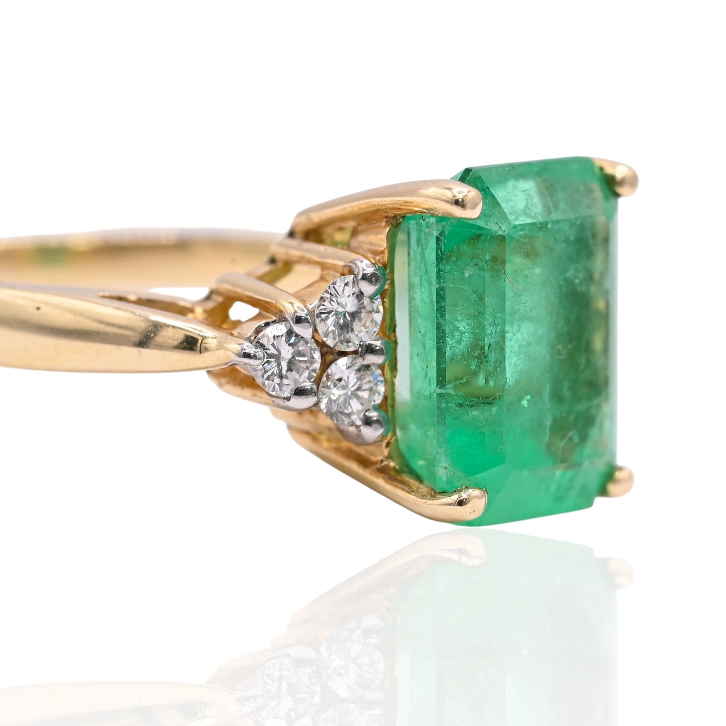 Emerald Ring with Side Diamonds 14K Yellow Gold Size 6 3.00ct Emerald/0.18cttw Diamonds