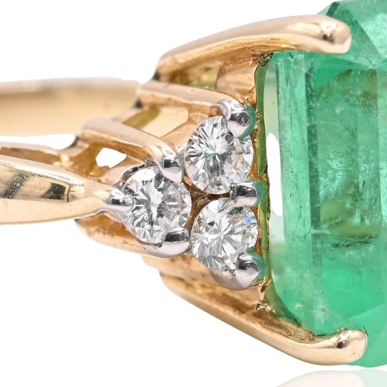 Emerald Ring with Side Diamonds 14K Yellow Gold Size 6 3.00ct Emerald/0.18cttw Diamonds