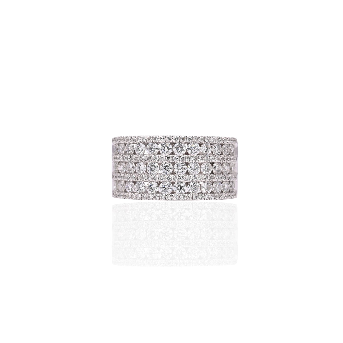Seven Row Diamond Wedding Band 14K White Gold Ring Size 6.75 10.5mm 1.60cttw