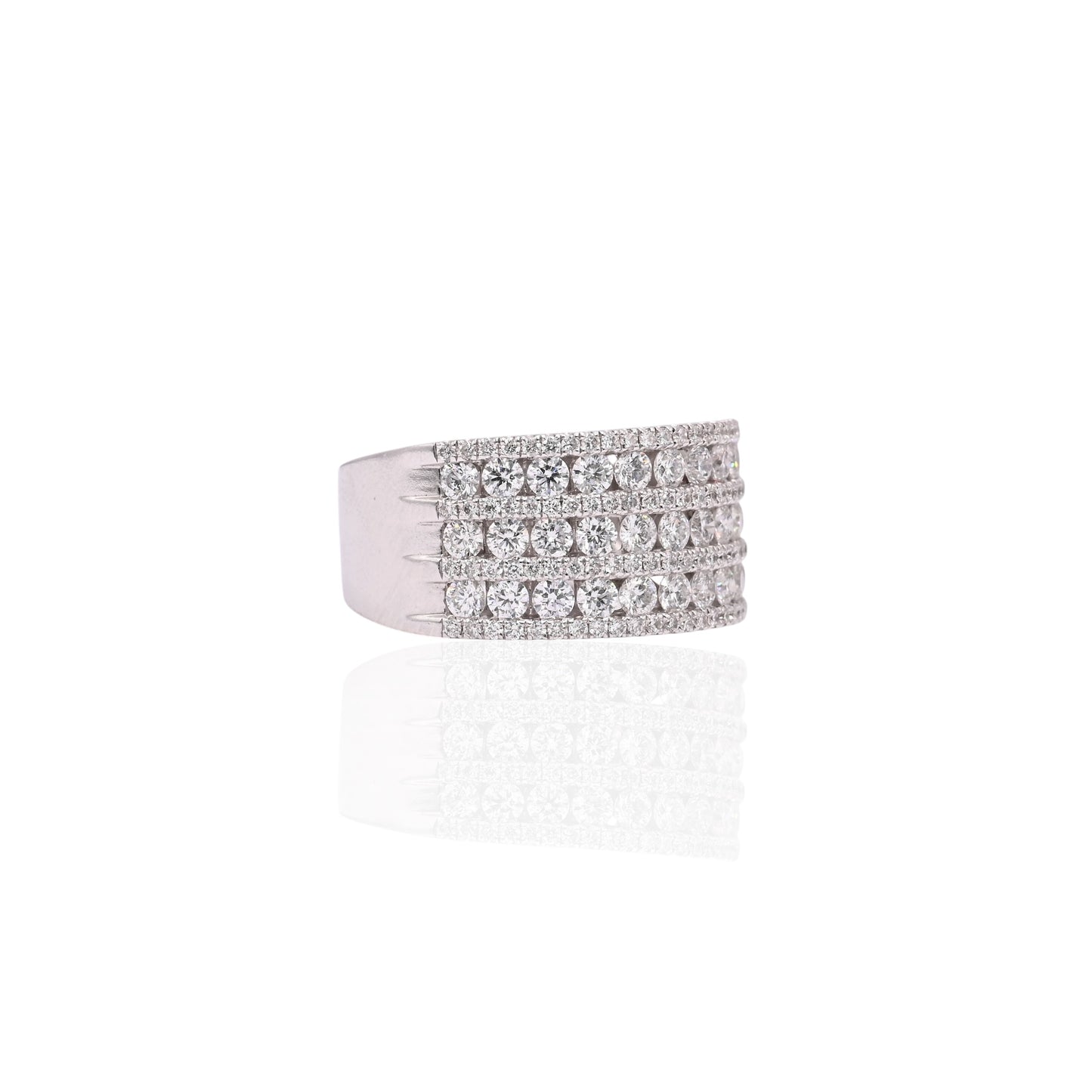 Seven Row Diamond Wedding Band 14K White Gold Ring Size 6.75 10.5mm 1.60cttw