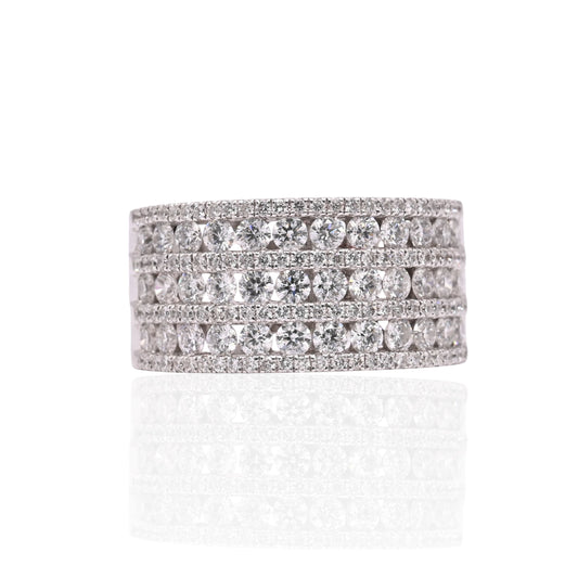 Seven Row Diamond Wedding Band 14K White Gold Ring Size 6.75 10.5mm 1.60cttw