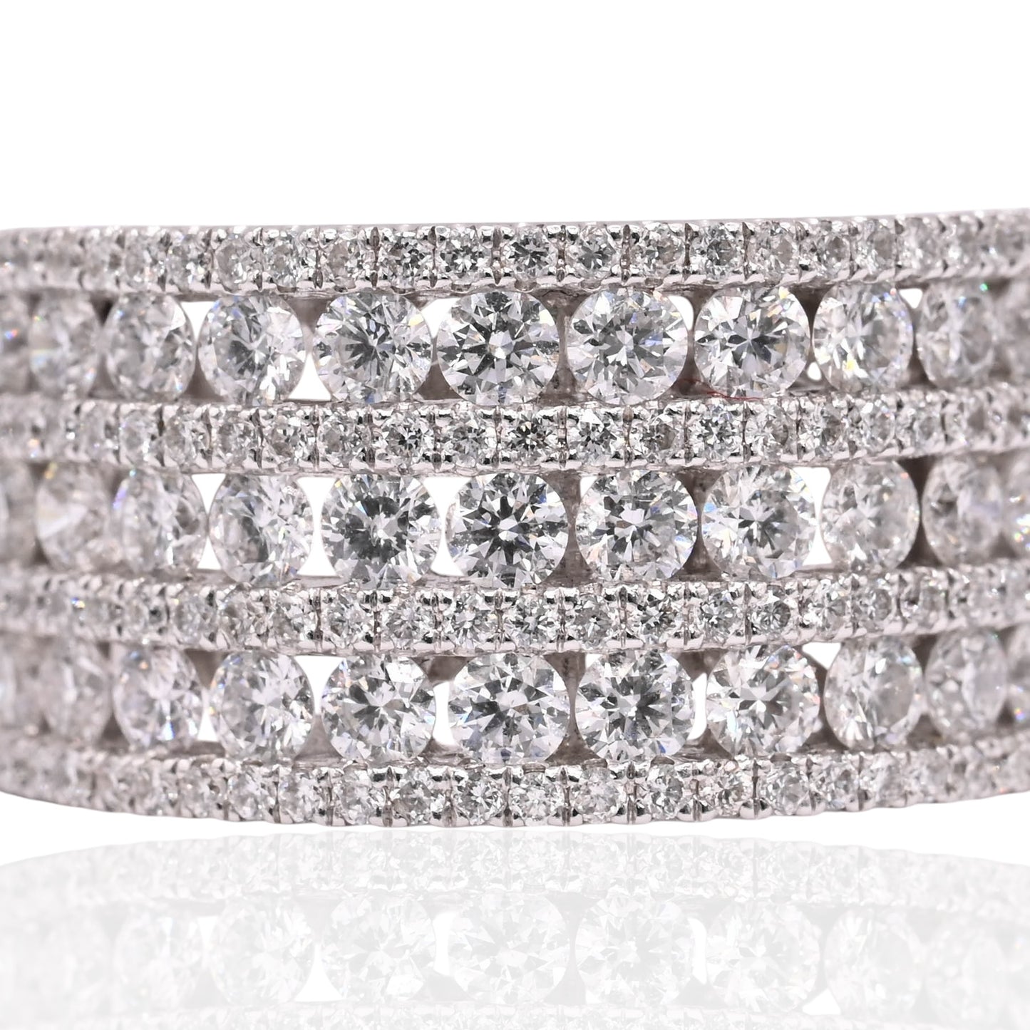 Seven Row Diamond Wedding Band 14K White Gold Ring Size 6.75 10.5mm 1.60cttw
