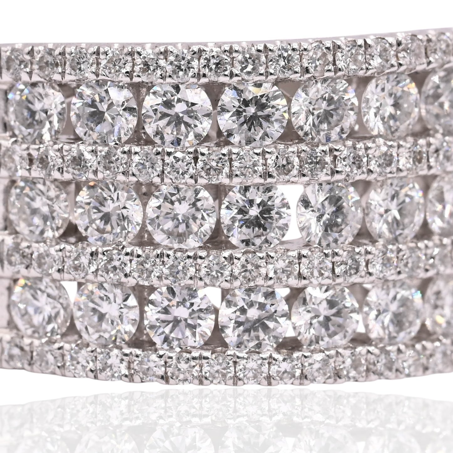 Seven Row Diamond Wedding Band 14K White Gold Ring Size 6.75 10.5mm 1.60cttw