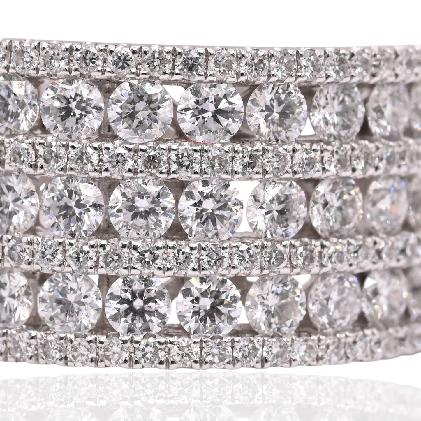 Seven Row Diamond Wedding Band 14K White Gold Ring Size 6.75 10.5mm 1.60cttw